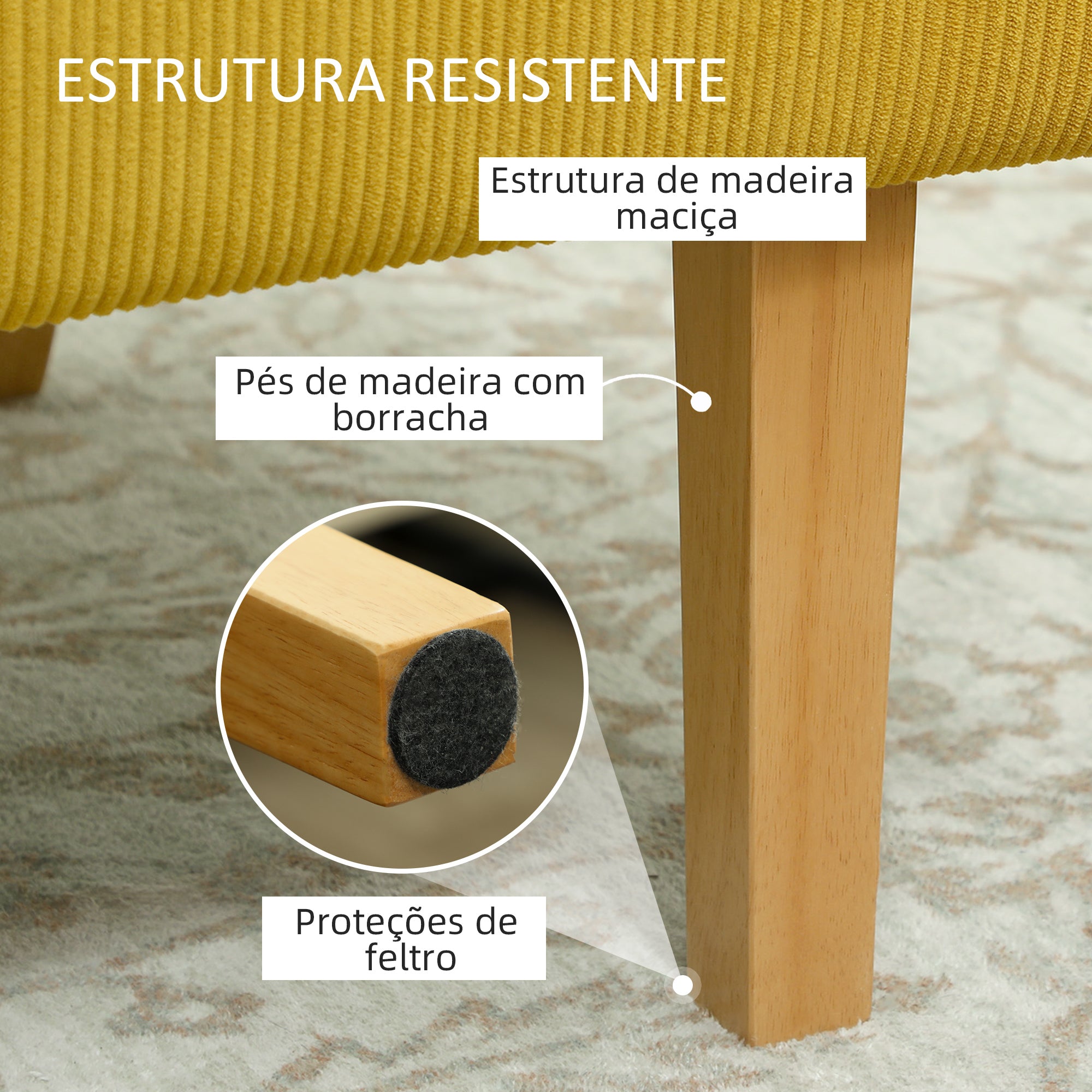 Sofá de 2 Lugares Amarelo 110x62x85 cm em Veludo Cotelê