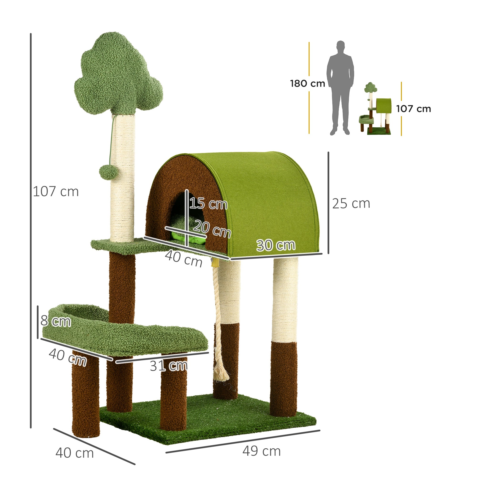 Arranhador para Gatos Verde 49x40x107 cm - Centro de Atividades para Gatos