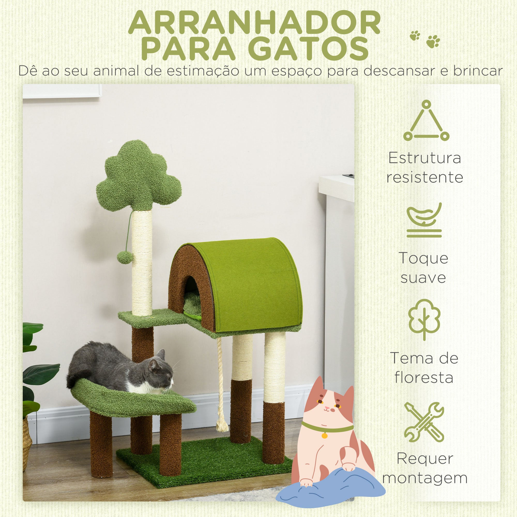Arranhador para Gatos Verde 49x40x107 cm - Centro de Atividades para Gatos