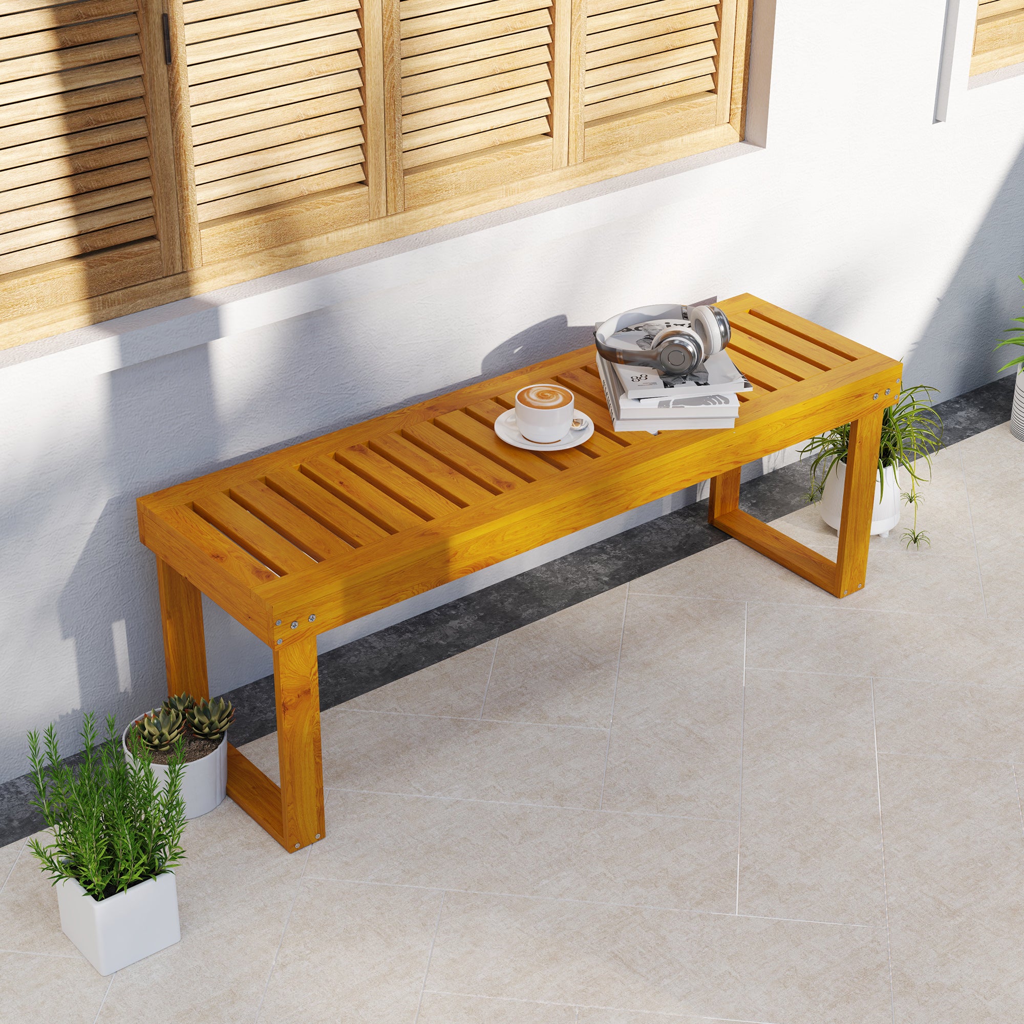 Banco de Jardim 2 Lugares em Madeira Teca 120x34x43 cm