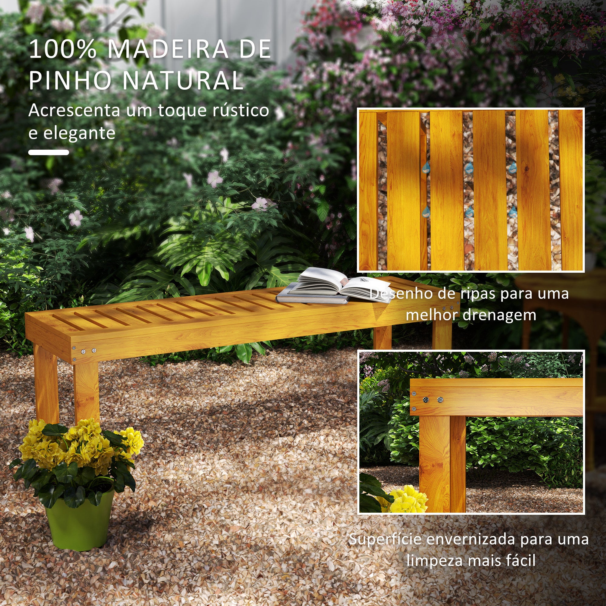 Banco de Jardim 2 Lugares em Madeira Teca 120x34x43 cm