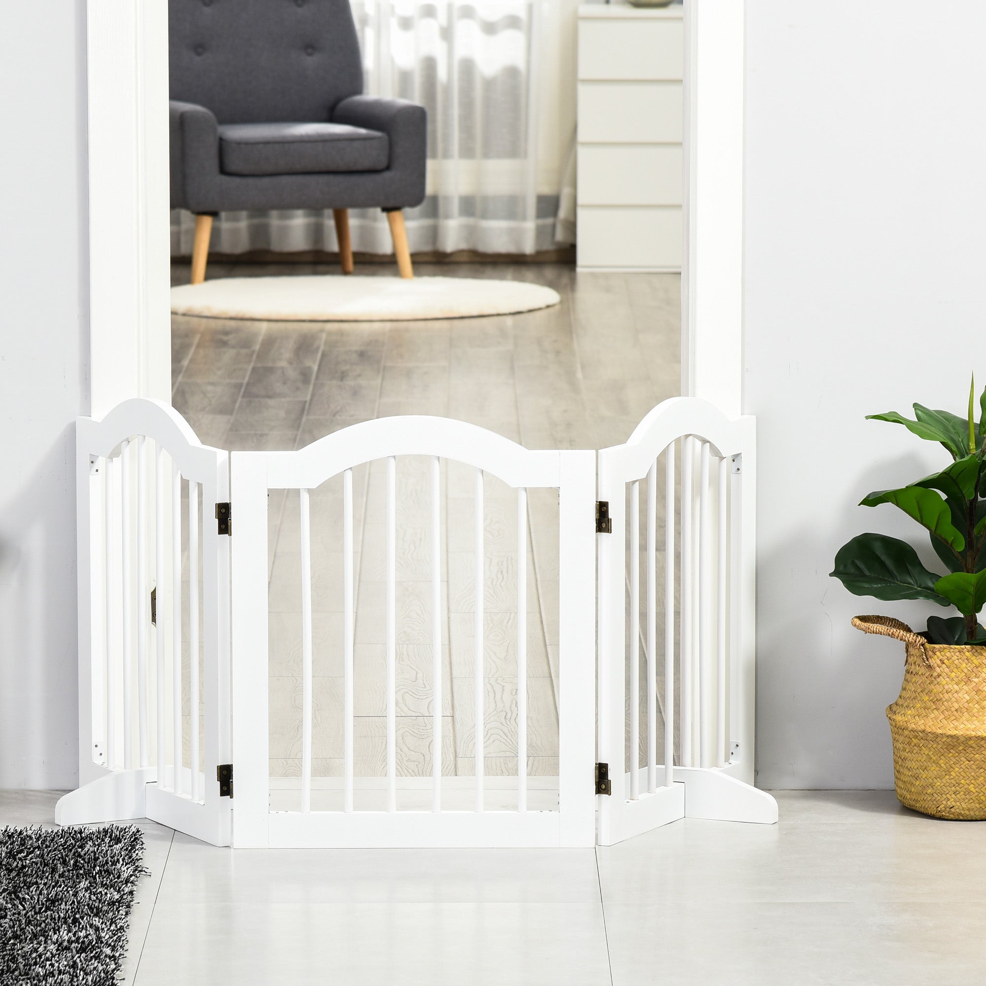 Barreira de Segurança Dobrável para Cães Pequenos 154,5x29,5x61cm Branco
