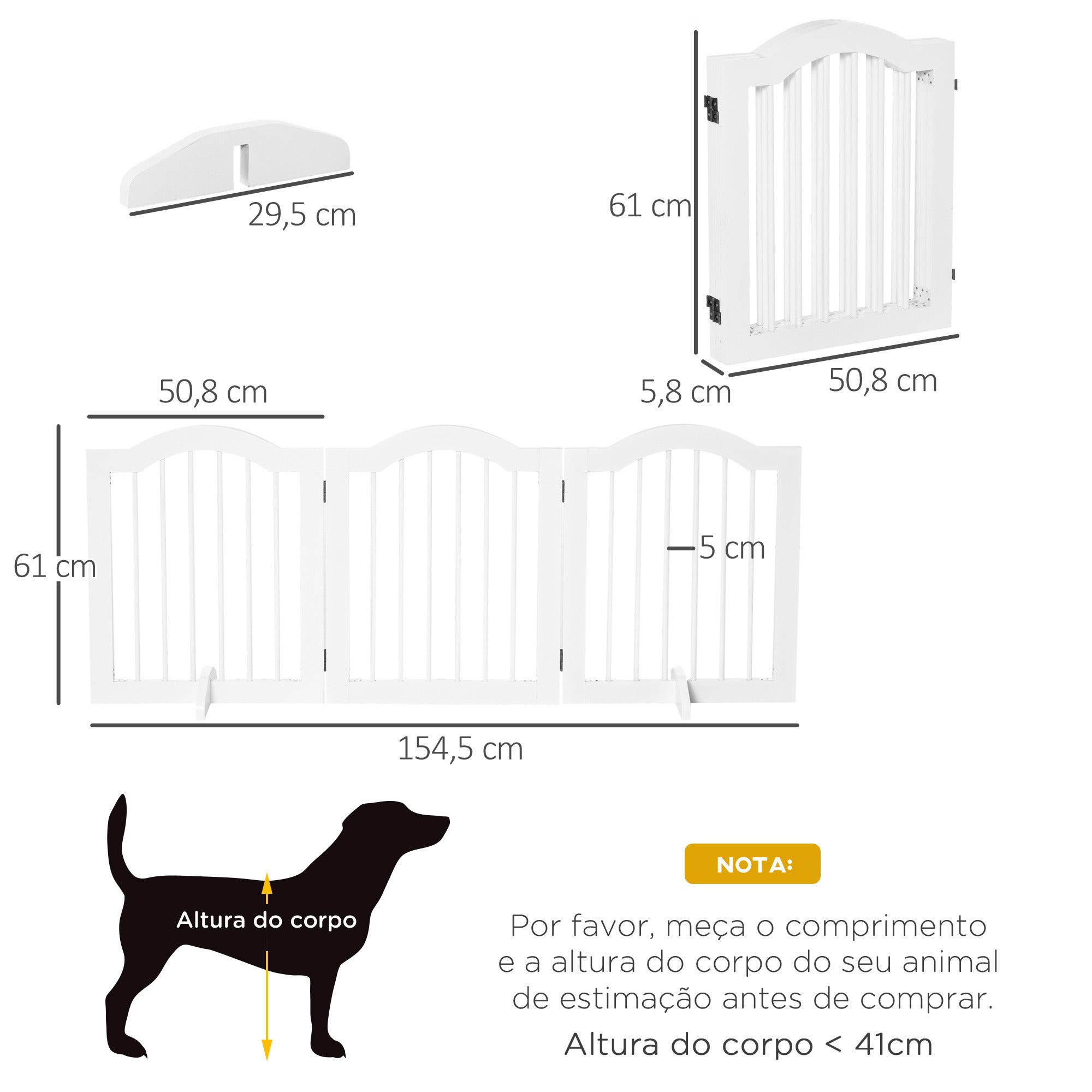 Barreira de Segurança Dobrável para Cães Pequenos 154,5x29,5x61cm Branco