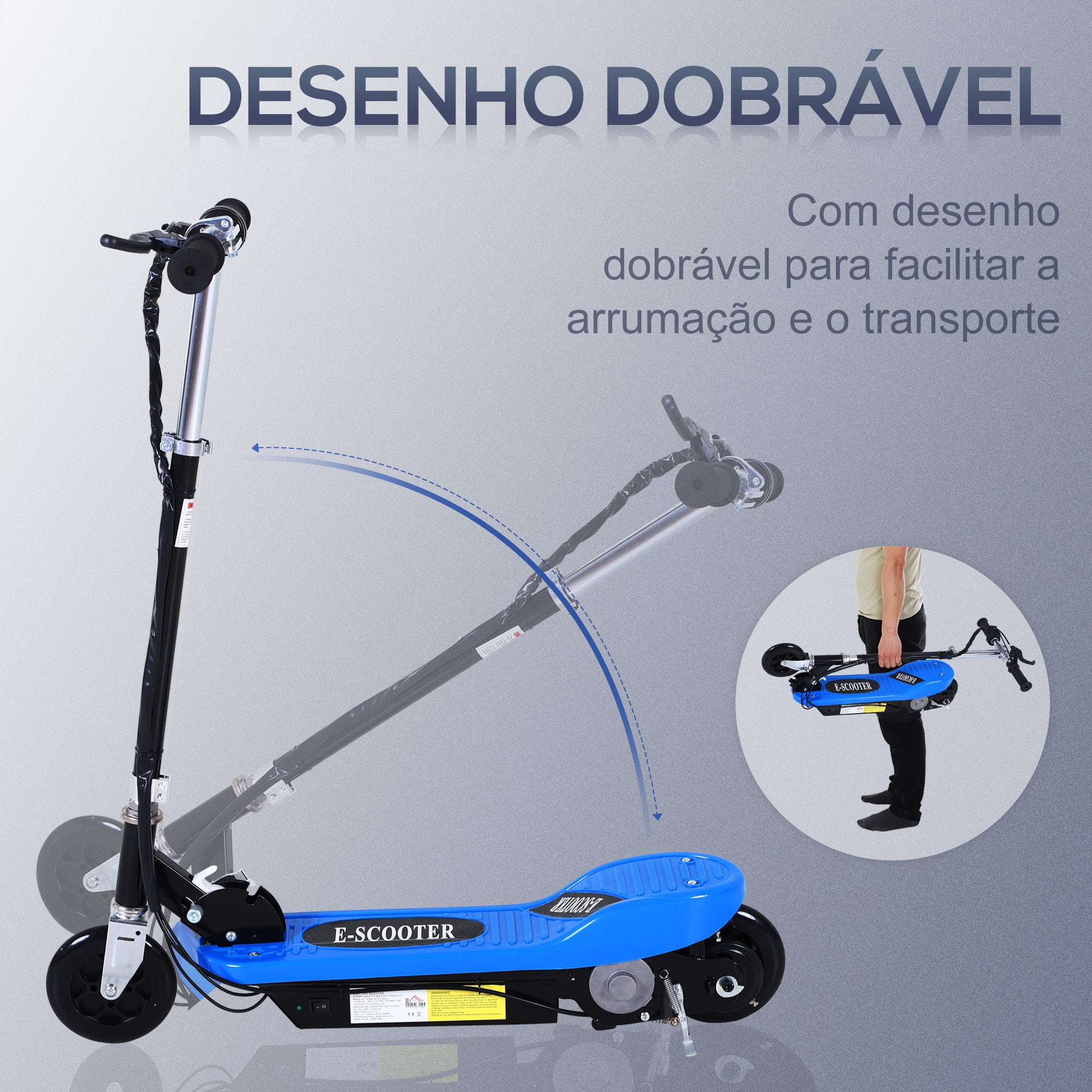Trotinete Elétrica Azul para Crianças e Adolescentes - 78x37x95 cm
