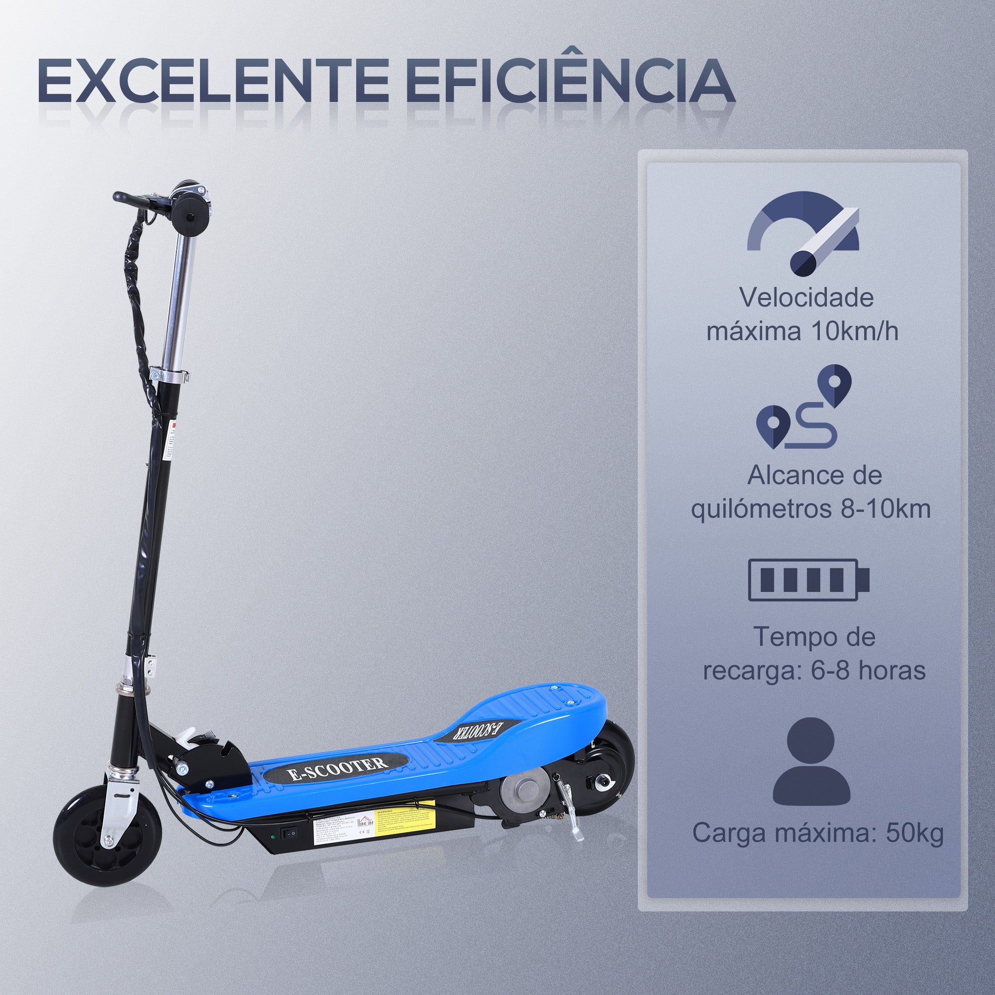 Trotinete Elétrica Azul para Crianças e Adolescentes - 78x37x95 cm