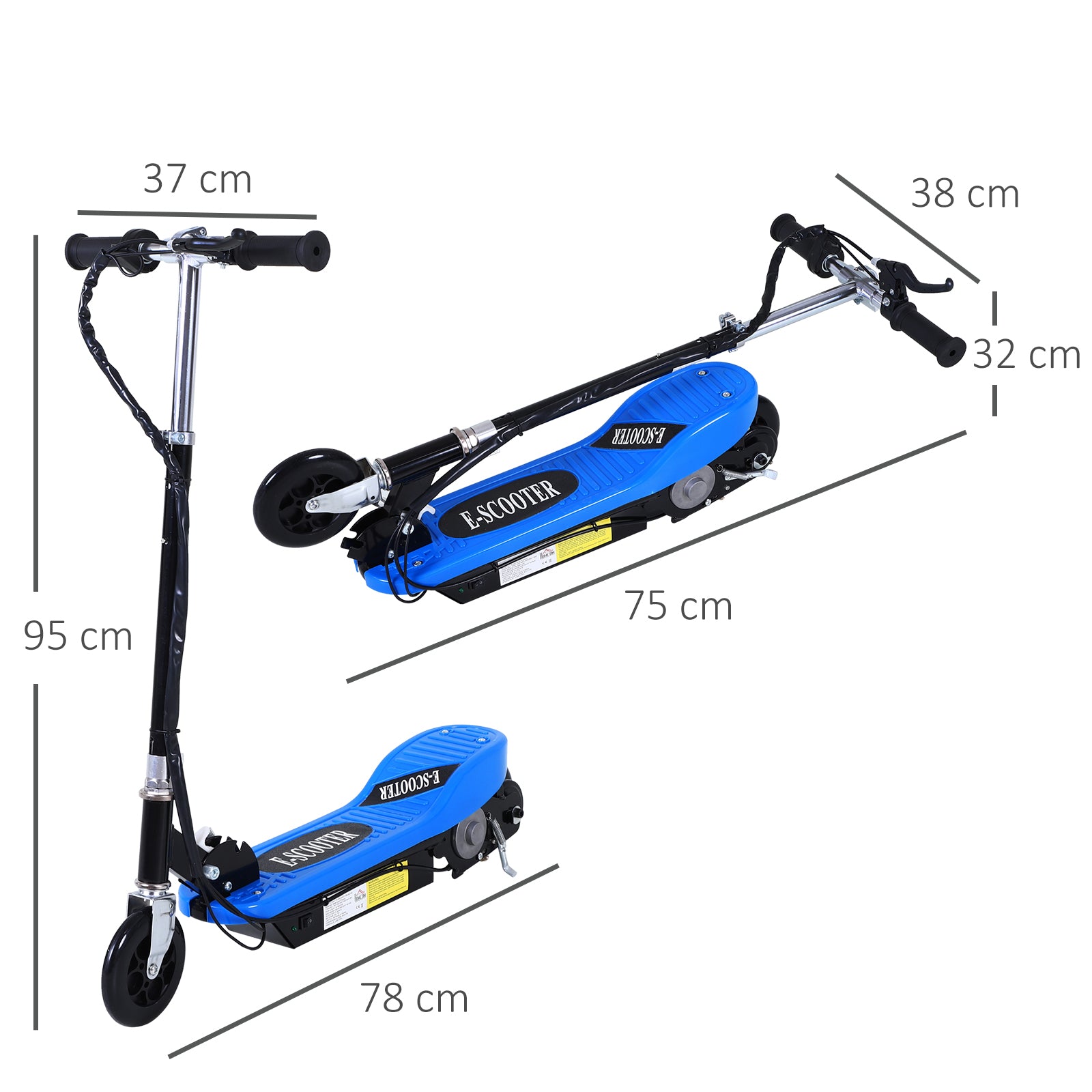 Trotinete Elétrica Azul para Crianças e Adolescentes - 78x37x95 cm