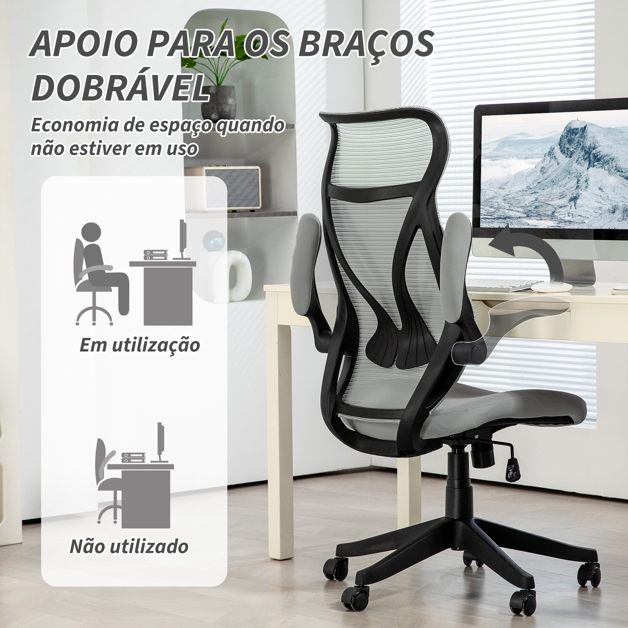 Cadeira de Escritório – 66x66x113-121 cm – Cinza Claro – Malha (100% poliéster)