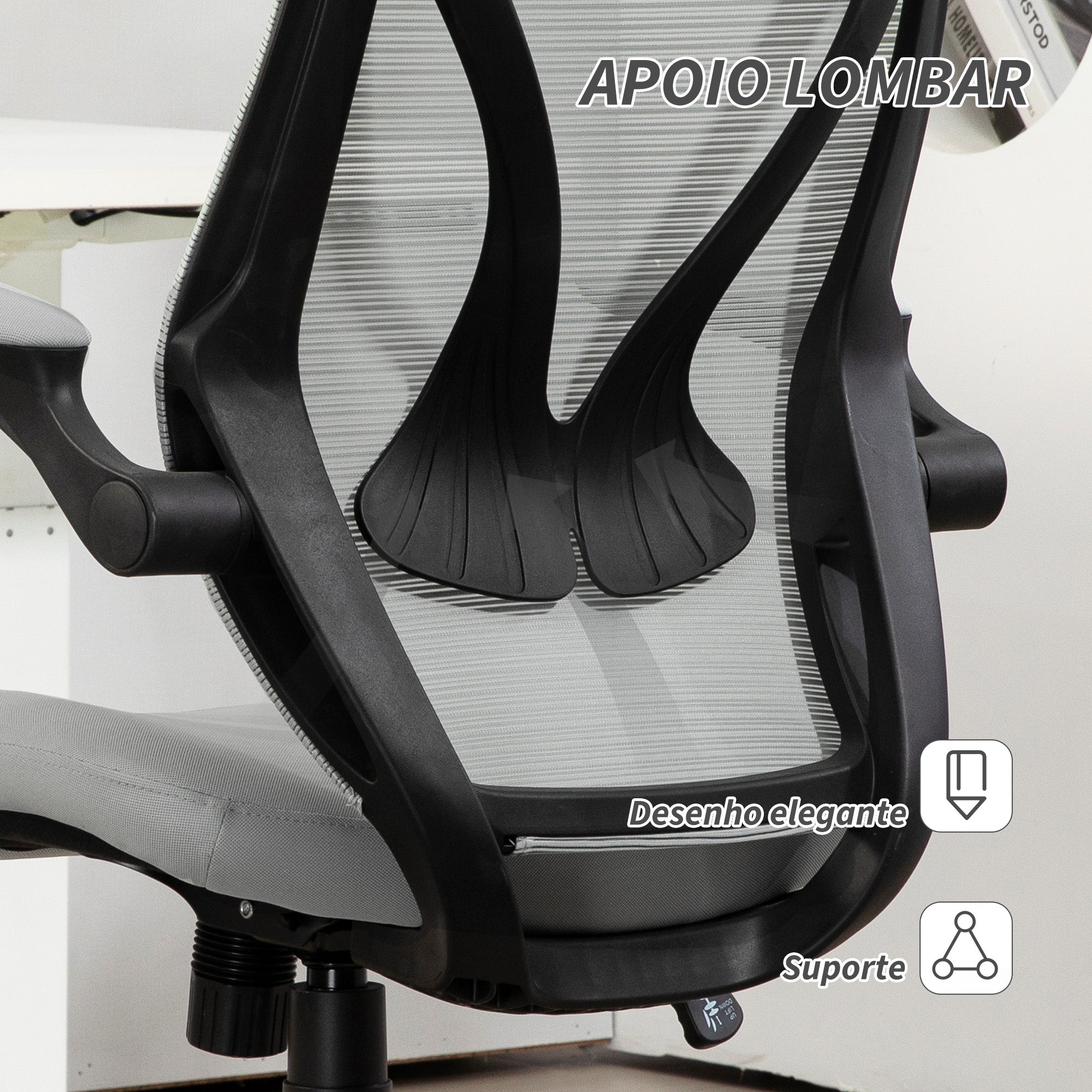 Cadeira de Escritório – 66x66x113-121 cm – Cinza Claro – Malha (100% poliéster)