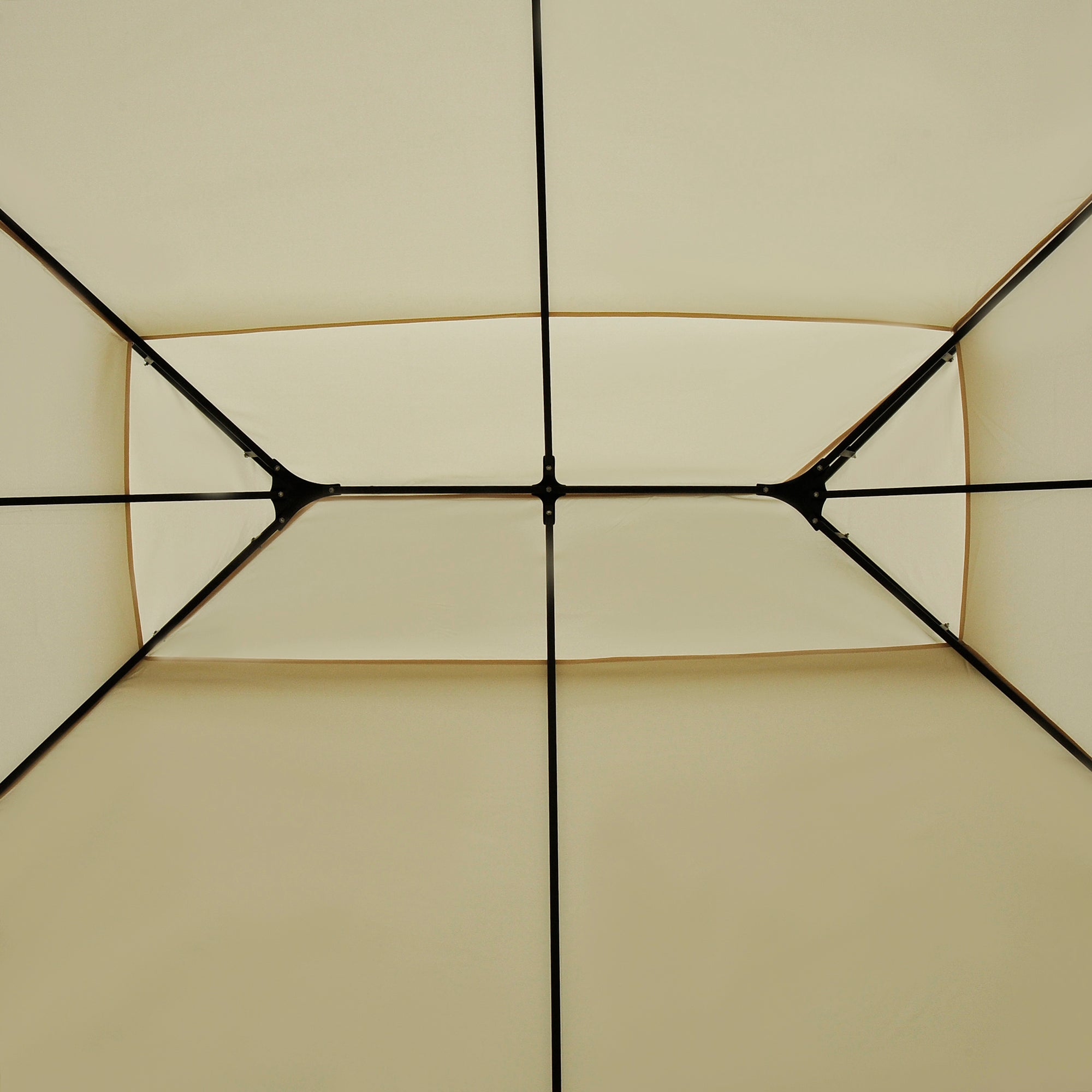 Pérgola de Jardim 300x400x280 cm Creme Branco Estrutura Aço Teto Duplo Cortinas 8 Orifícios de Drenagem