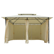 Pérgola de Jardim 300x400x280 cm Creme Branco Estrutura Aço Teto Duplo Cortinas 8 Orifícios de Drenagem