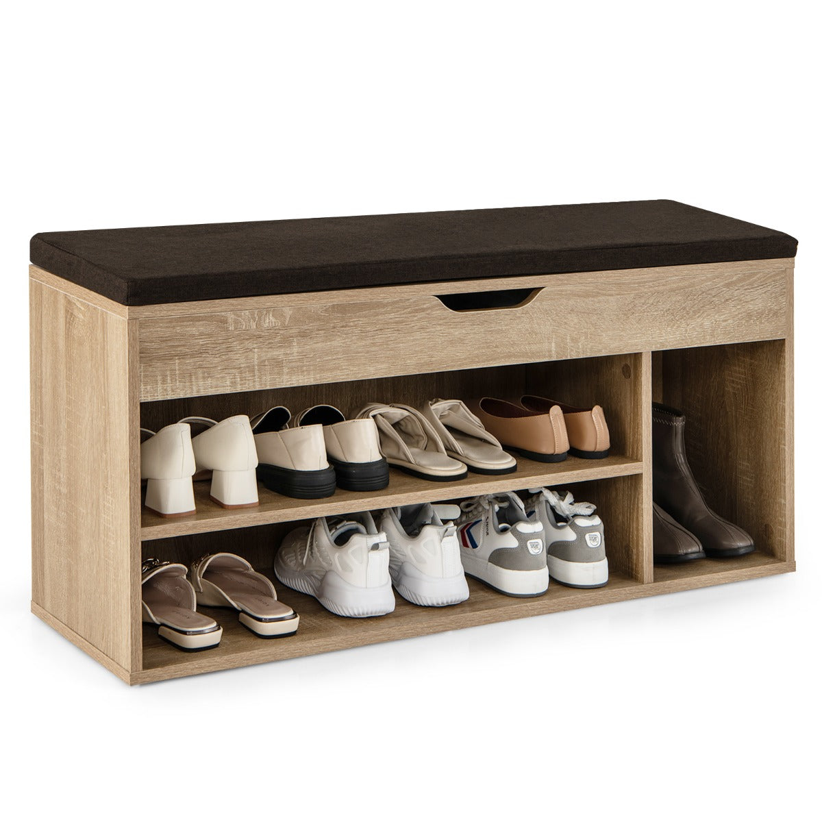 Banco de Sapateira com Assento e Armazenamento de Sapatos 104 x 30 x 48 cm Natural