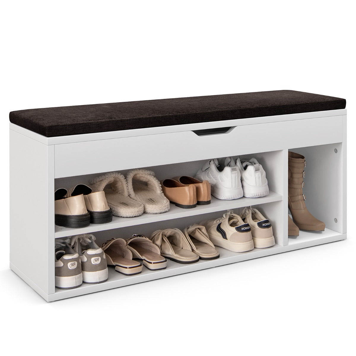 Banco de Sapatos com Assento de Armazenamento Banqueta 104 x 30 x 48 cm Branco e Castanho
