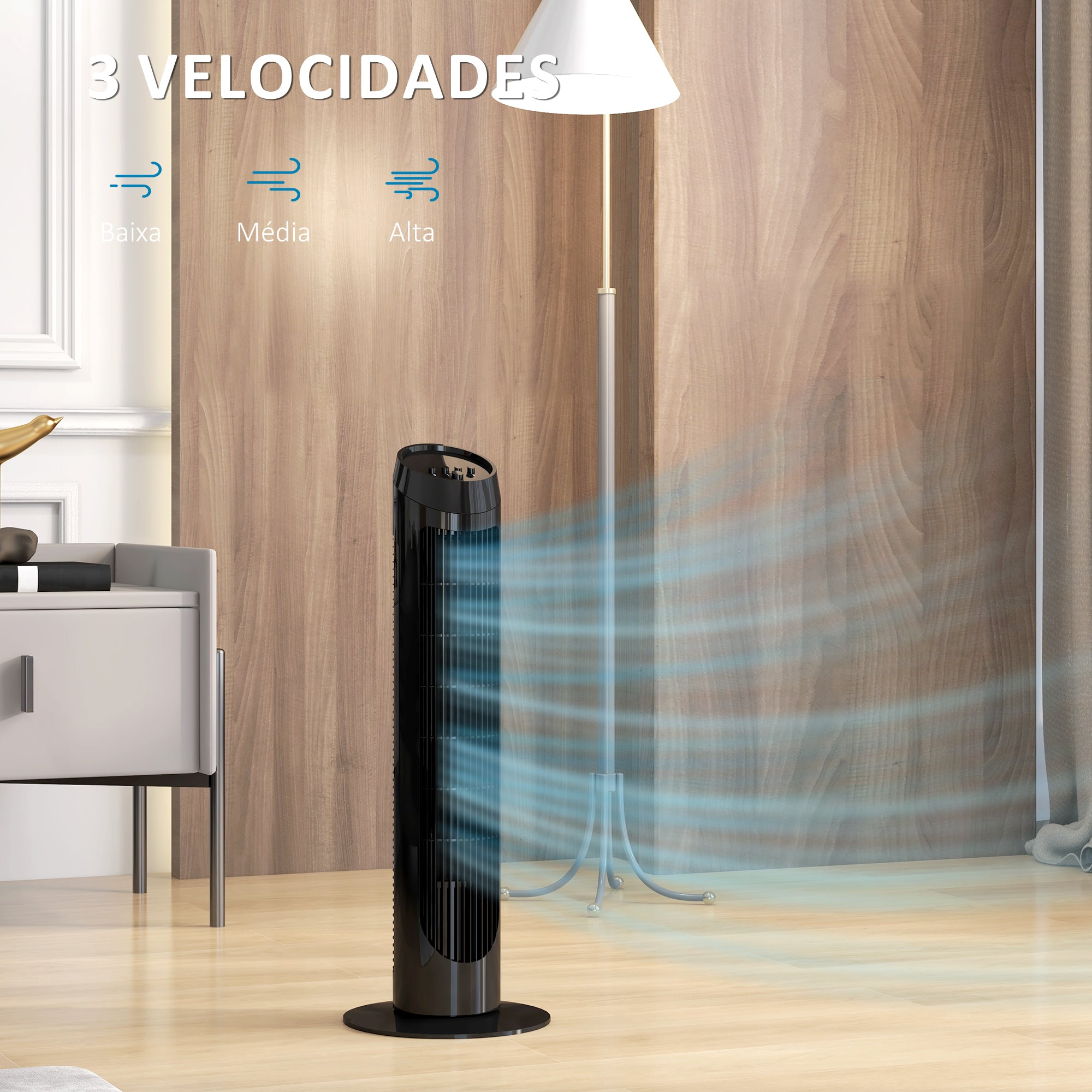 Ventoinha de Coluna Silenciosa Ø27x75 cm - Cor Preto