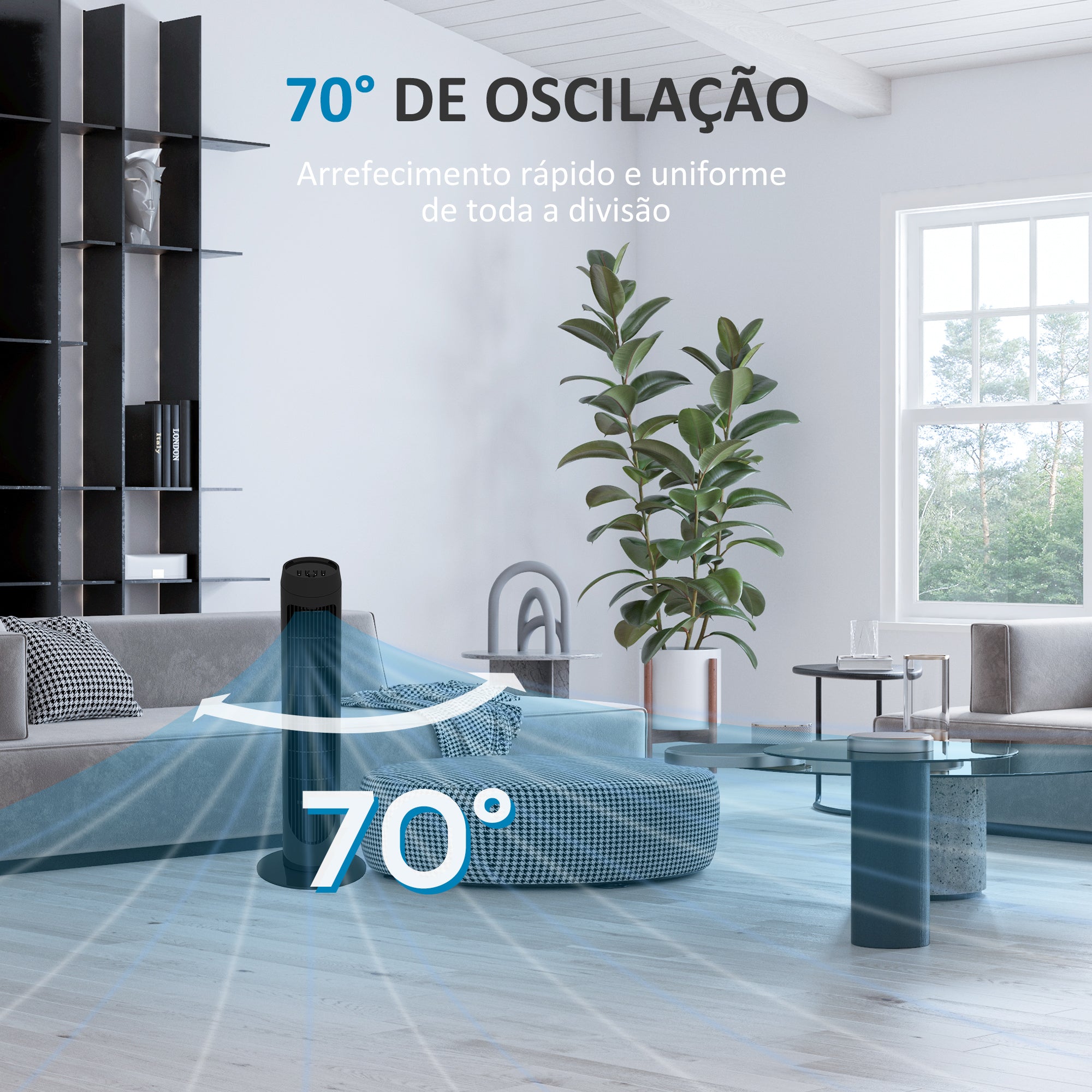 Ventoinha de Coluna Silenciosa Ø27x75 cm - Cor Preto