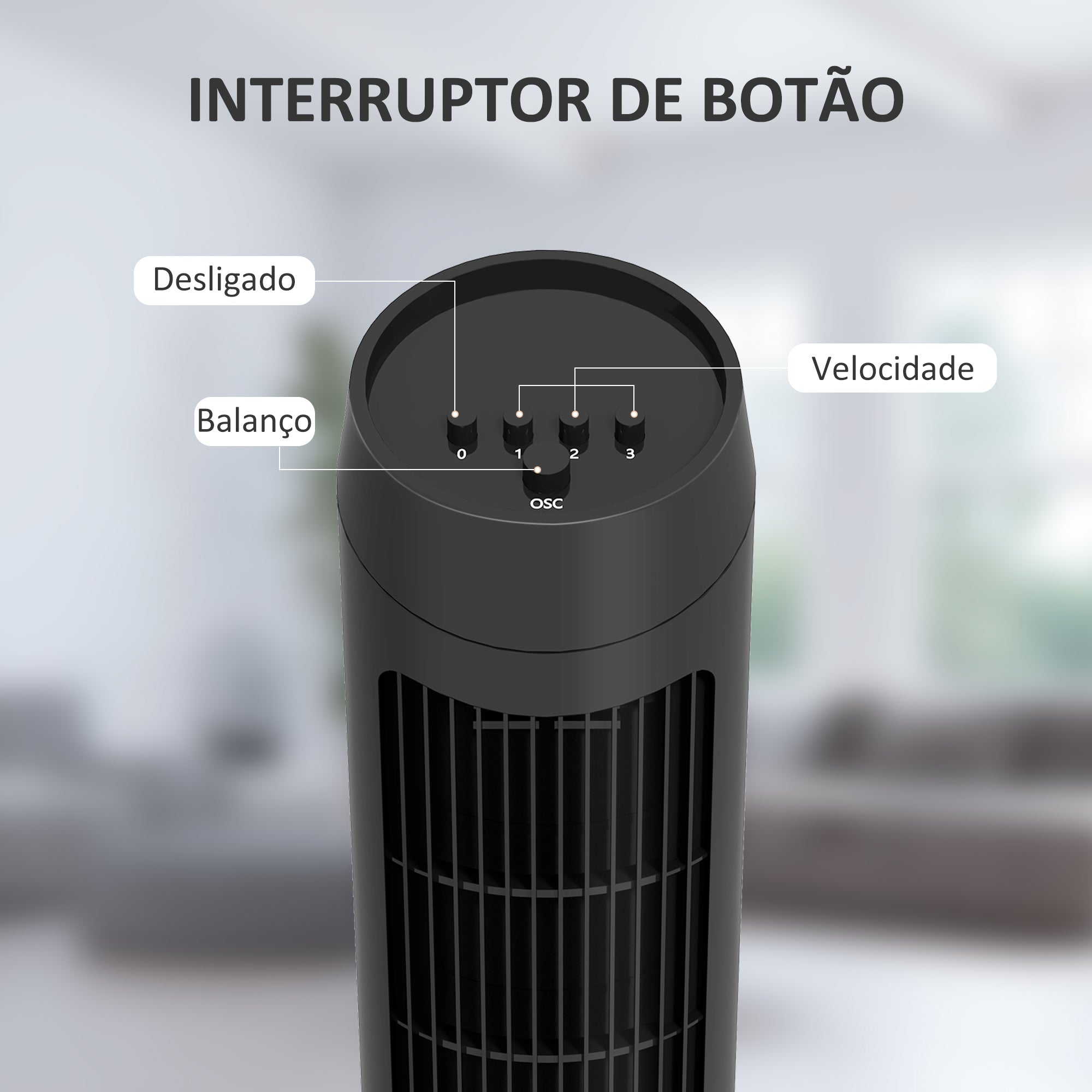 Ventoinha de Coluna Silenciosa Ø27x75 cm - Cor Preto
