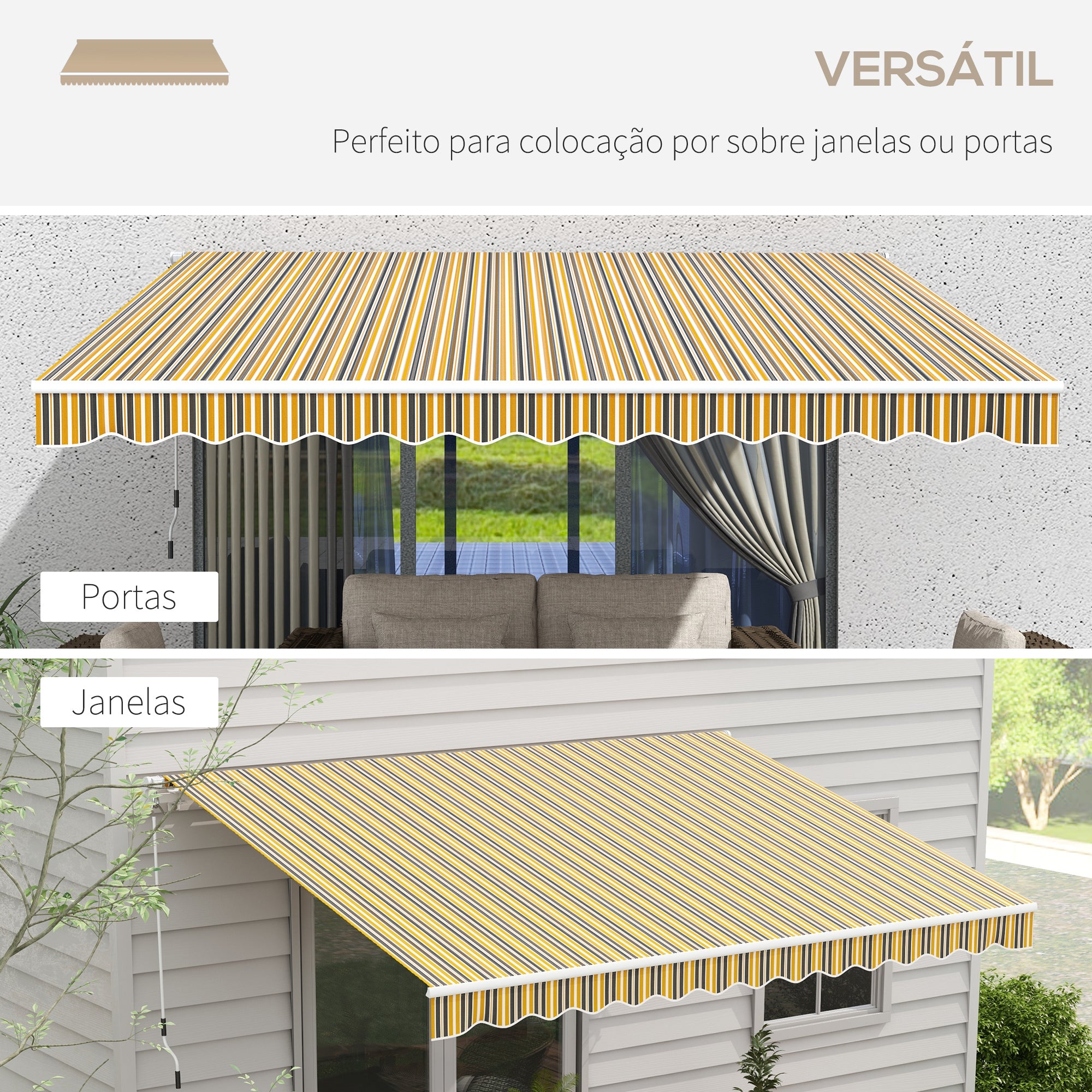 Toldo Manual Retrátil 350x250 cm Cinza e Amarelo