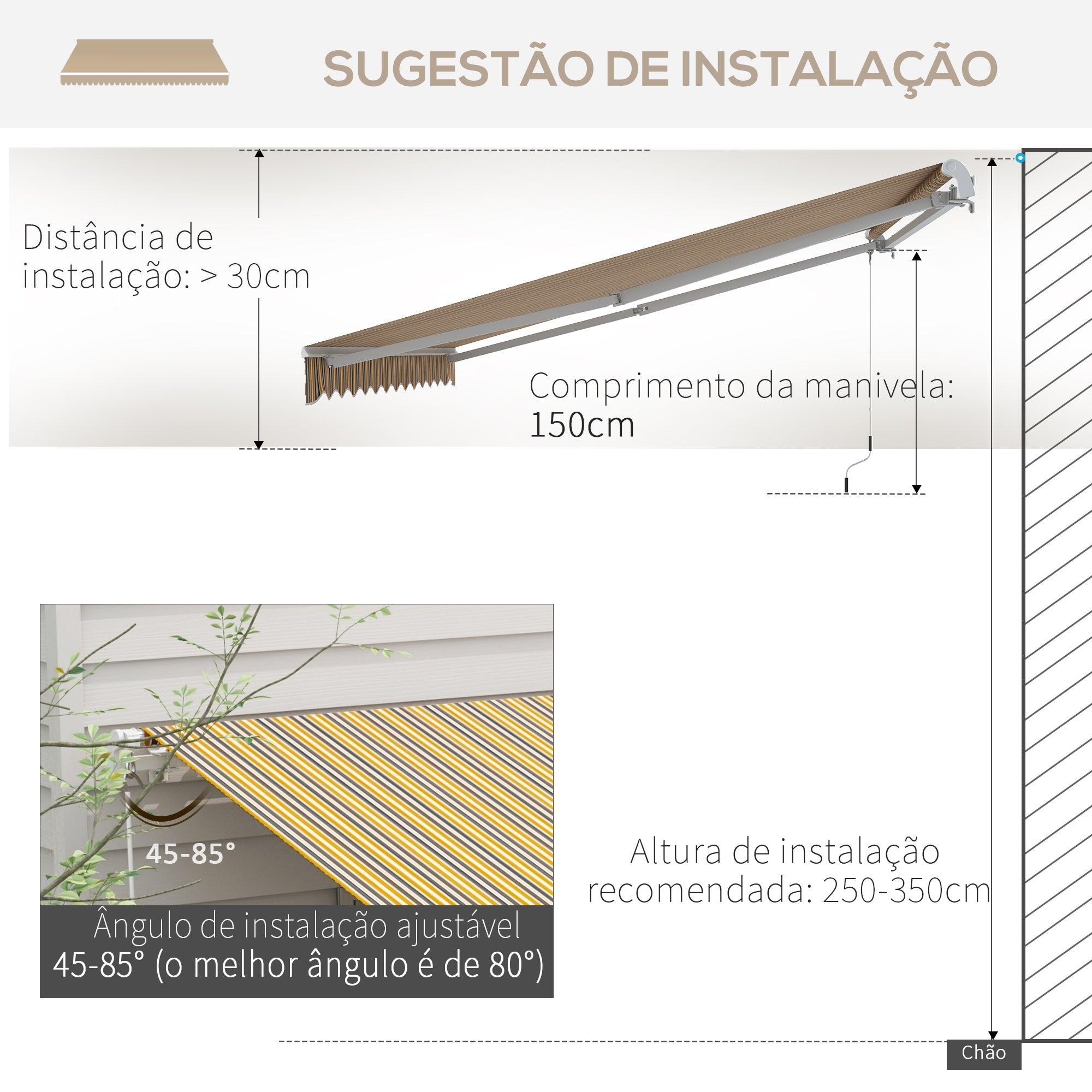 Toldo Manual Retrátil 350x250 cm Cinza e Amarelo
