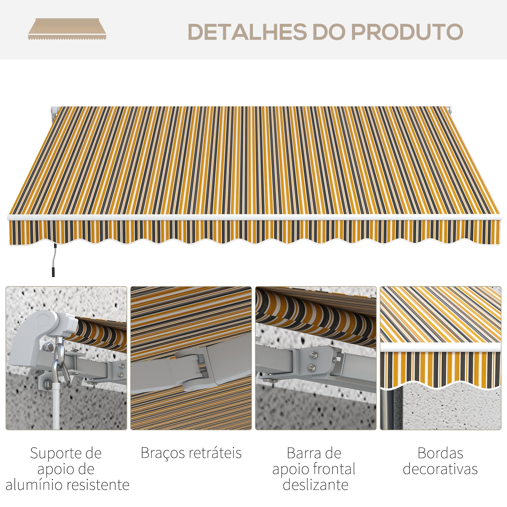 Toldo Manual Retrátil 350x250 cm Cinza e Amarelo