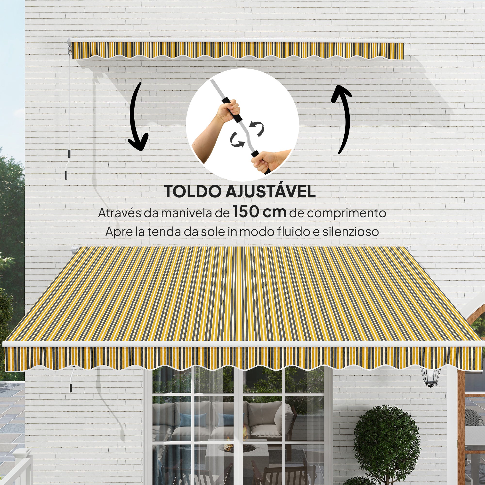 Toldo Manual Retrátil 350x250 cm Cinza e Amarelo