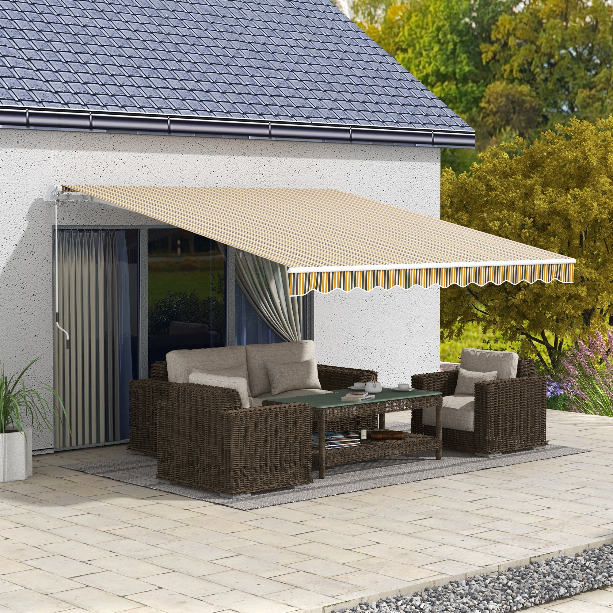 Toldo Manual Retrátil 350x250 cm Cinza e Amarelo