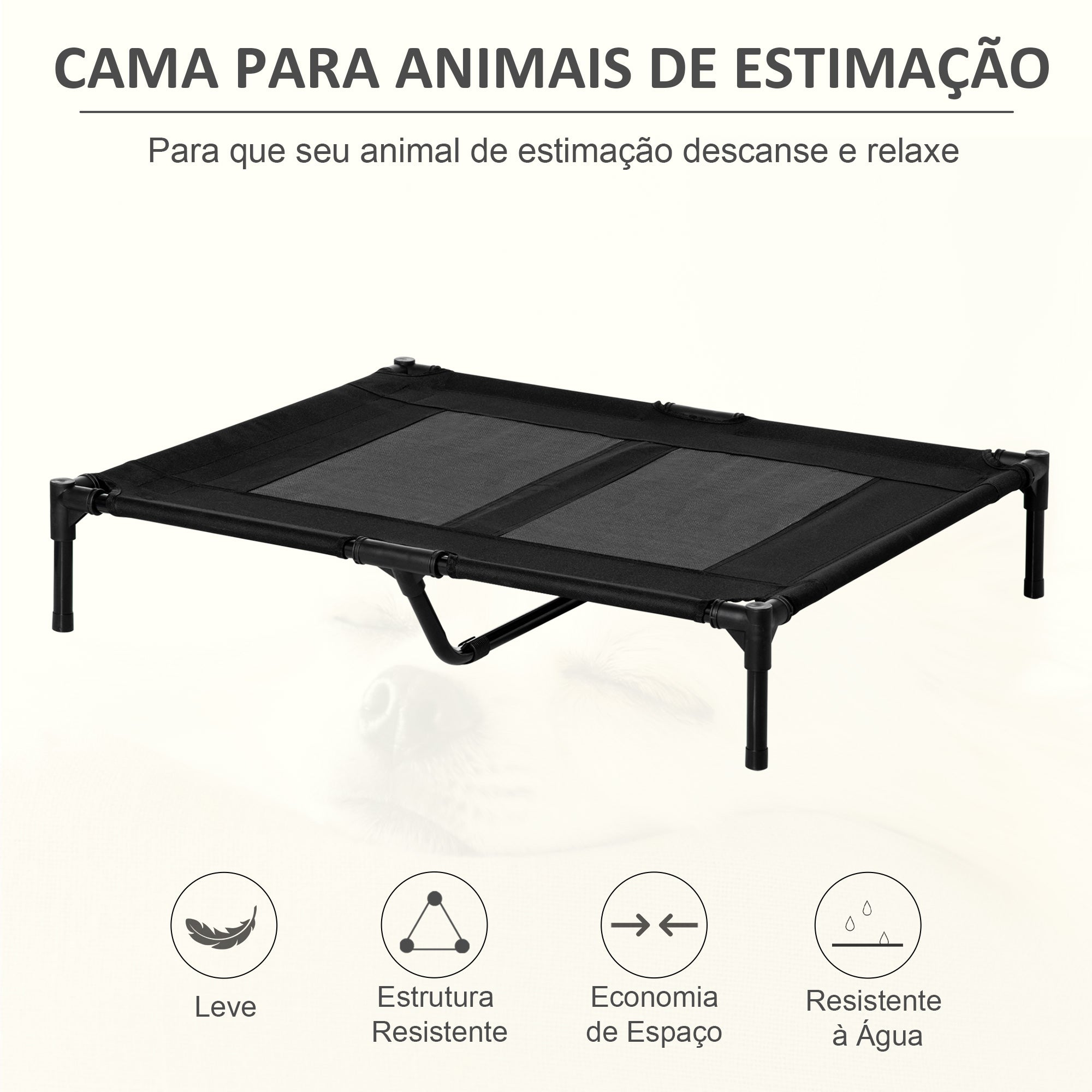 Cama Elevada para Animais de Estimação - 92x76x18 cm - Cor Preto