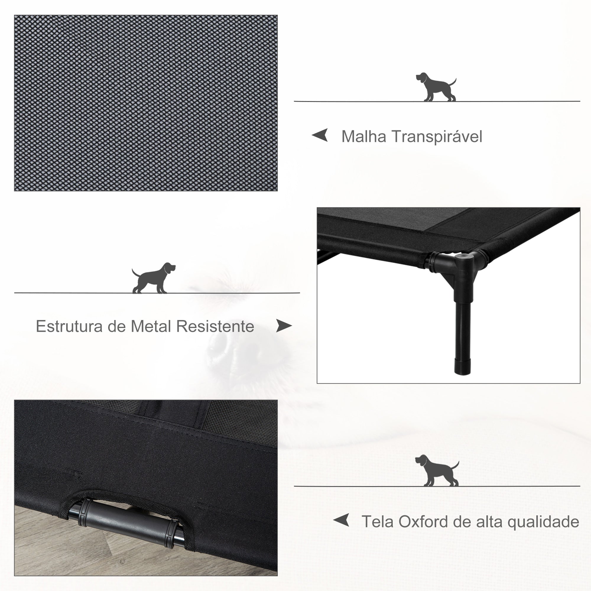 Cama Elevada para Animais de Estimação - 92x76x18 cm - Cor Preto