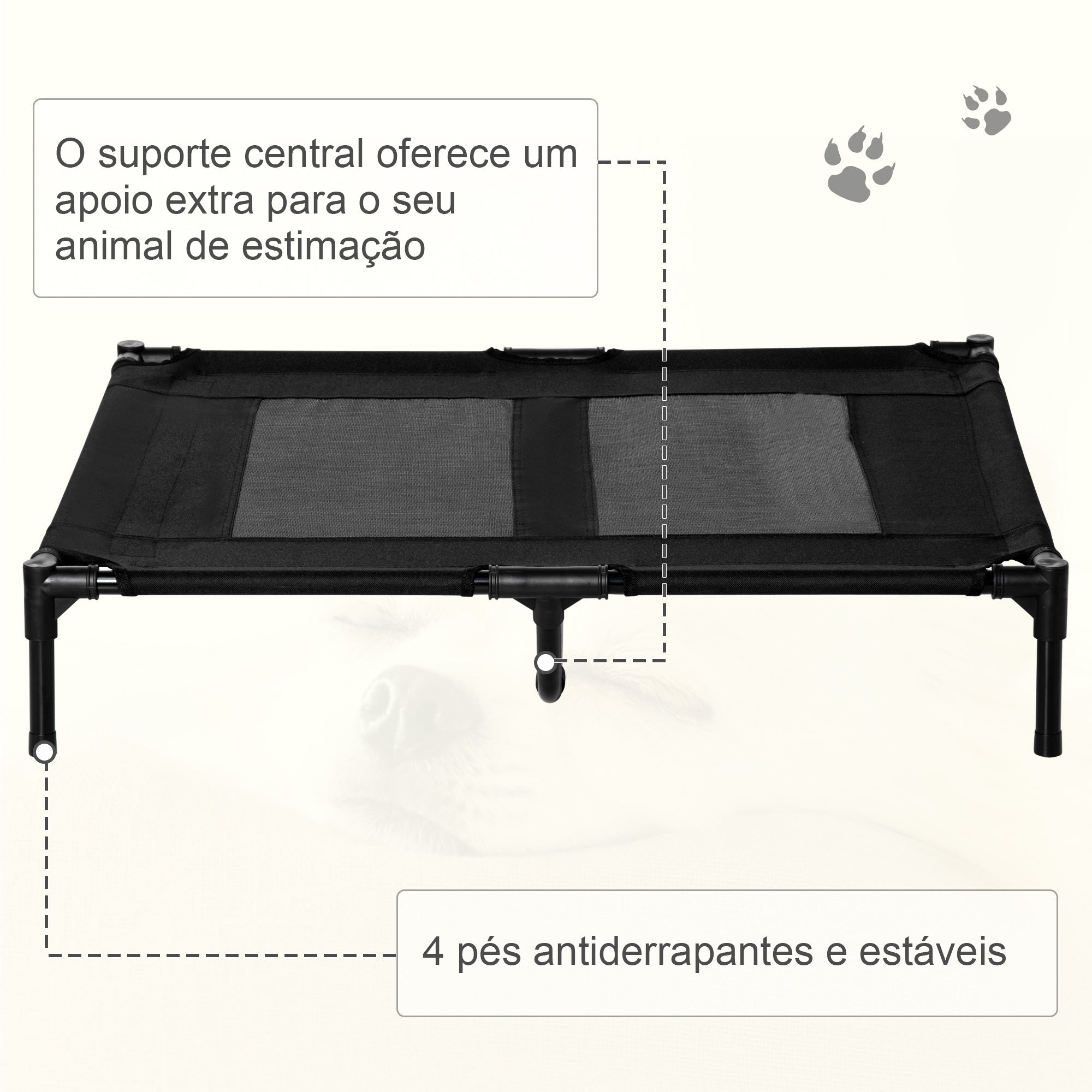 Cama Elevada para Animais de Estimação - 92x76x18 cm - Cor Preto