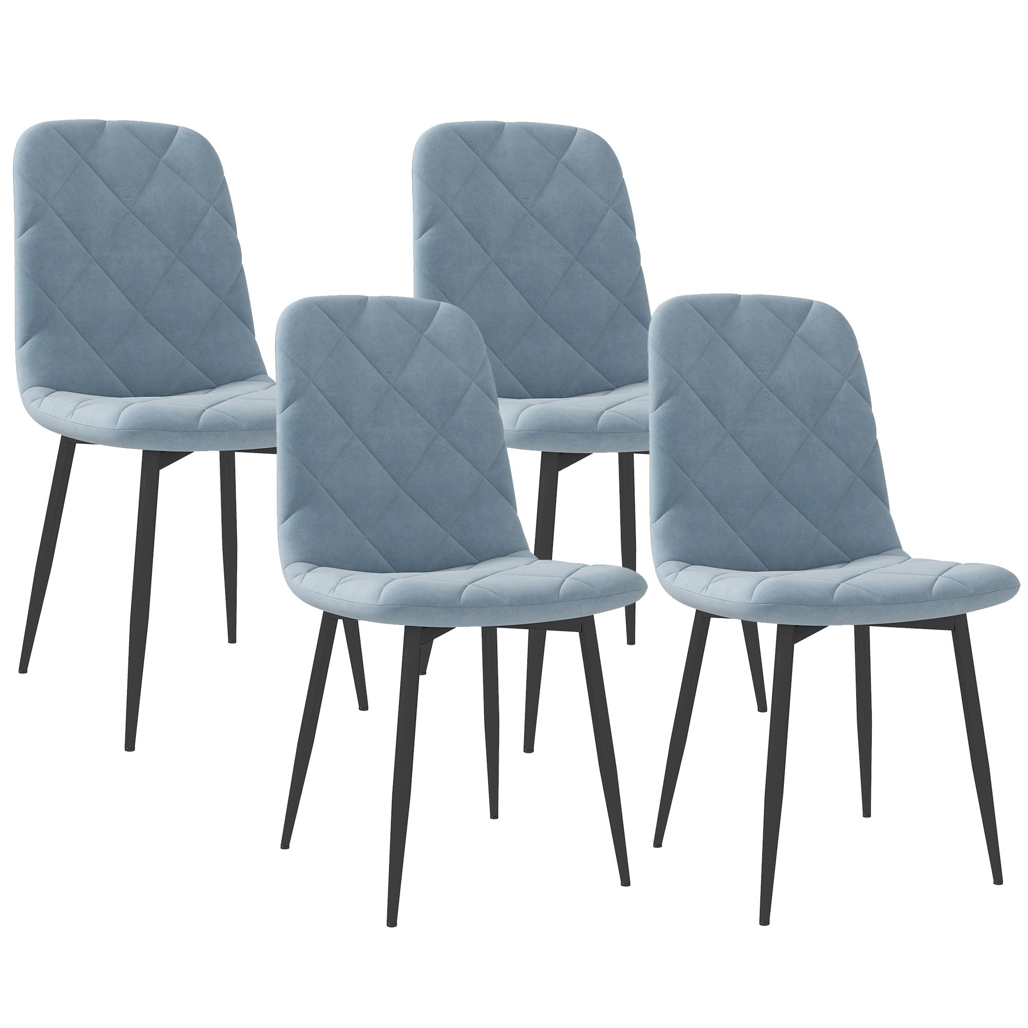 Conjunto de 4 Cadeiras de Jantar Estofadas em Veludo Azul Claro 45x54x87 cm