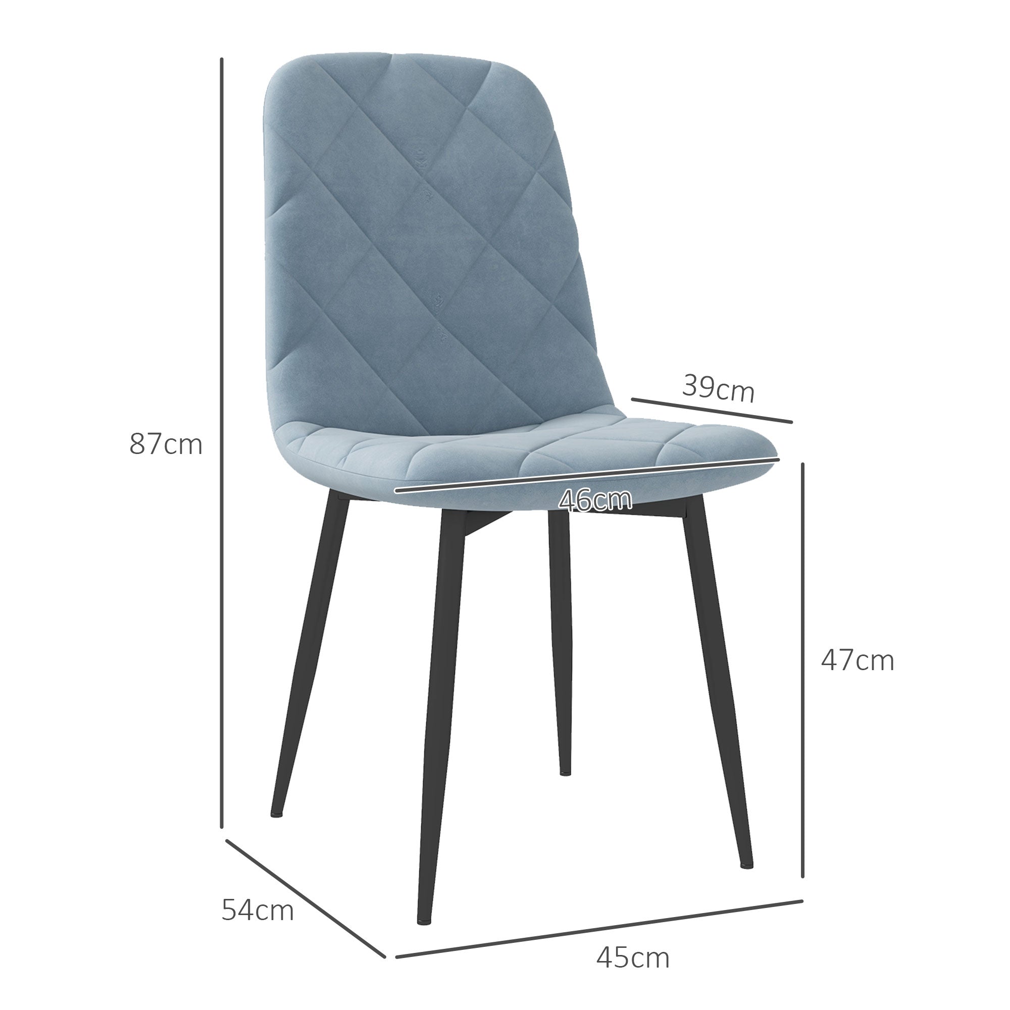 Conjunto de 4 Cadeiras de Jantar Estofadas em Veludo Azul Claro 45x54x87 cm