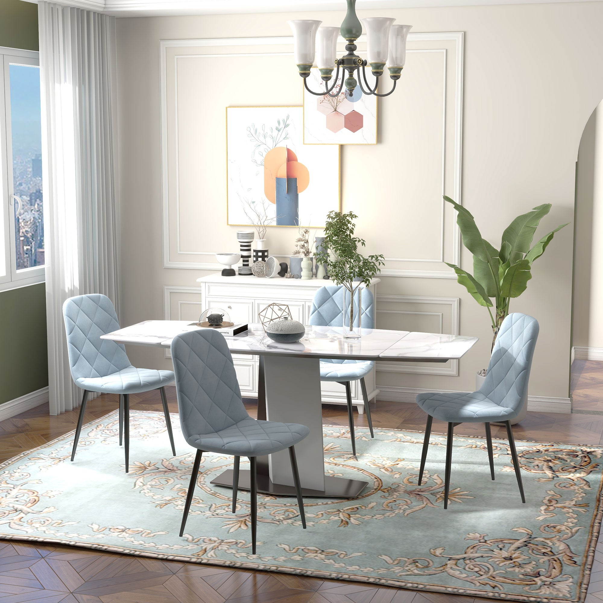 Conjunto de 4 Cadeiras de Jantar Estofadas em Veludo Azul Claro 45x54x87 cm