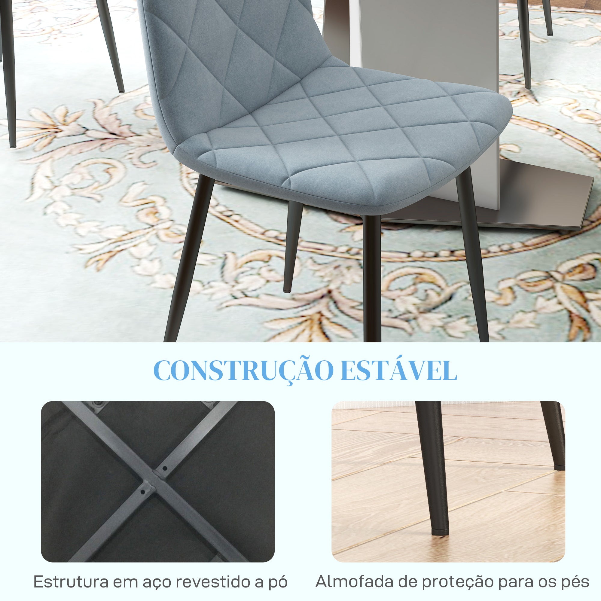 Conjunto de 4 Cadeiras de Jantar Estofadas em Veludo Azul Claro 45x54x87 cm
