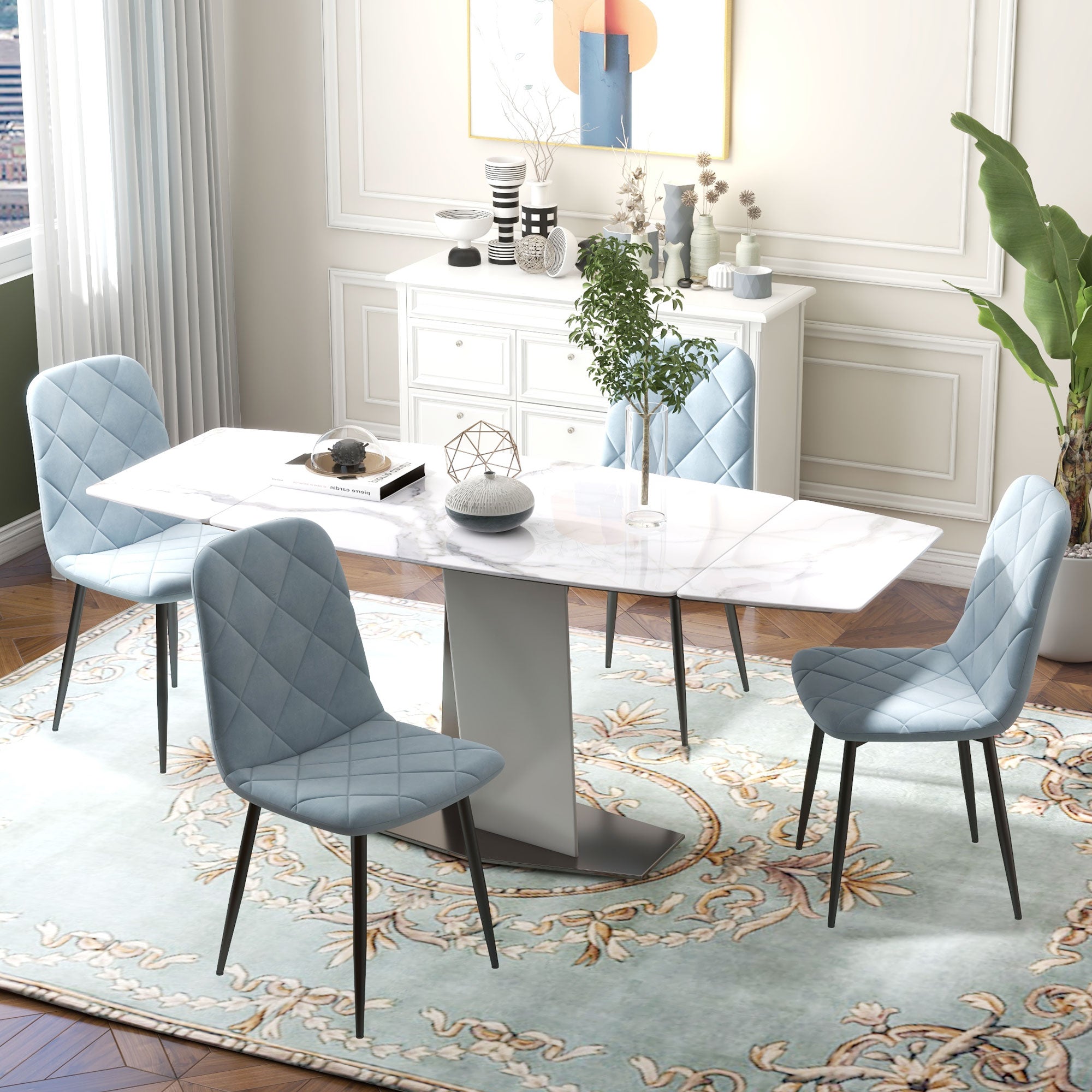 Conjunto de 4 Cadeiras de Jantar Estofadas em Veludo Azul Claro 45x54x87 cm