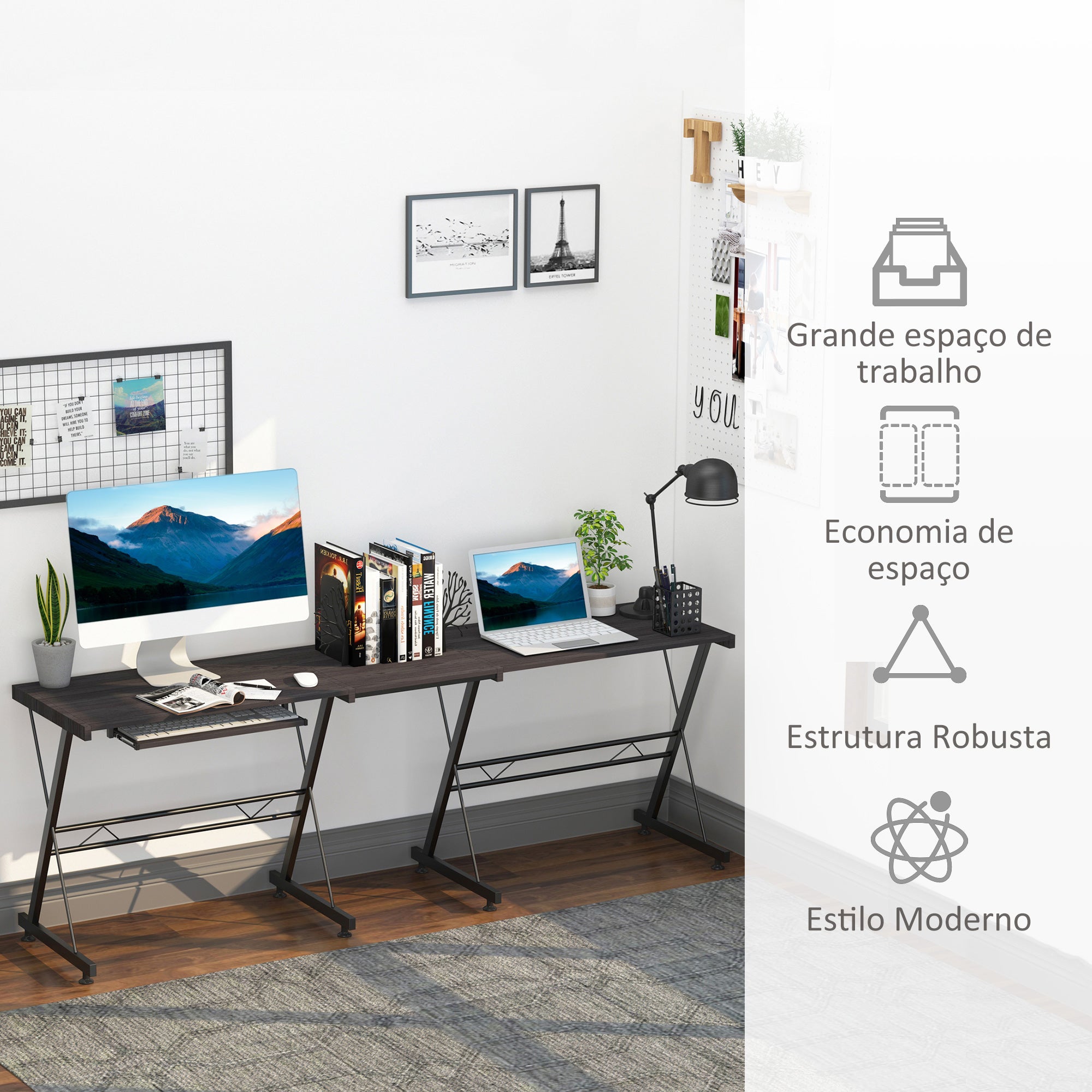 Secretária para Escritório 2 em 1 130x130x73,5cm Preto