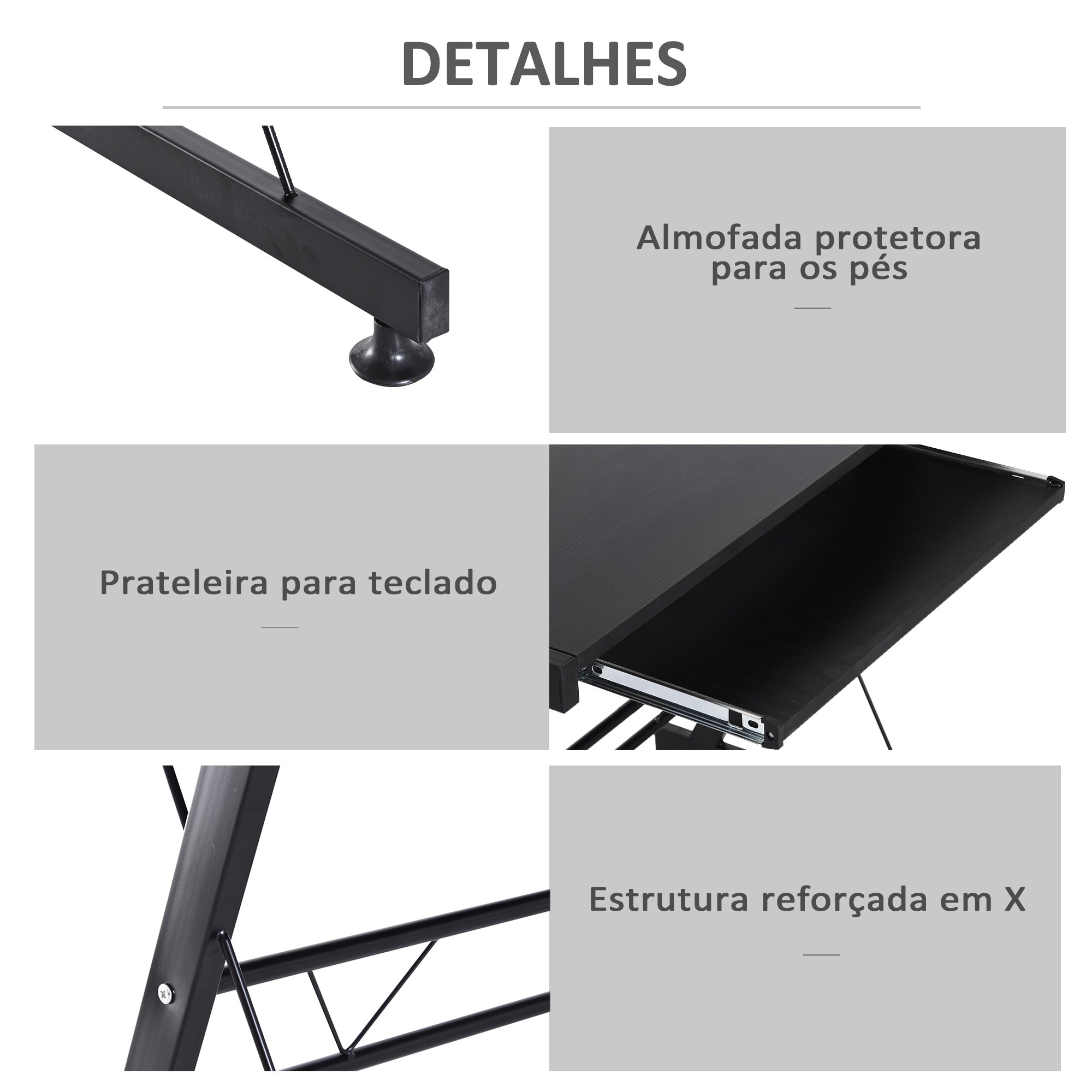 Secretária para Escritório 2 em 1 130x130x73,5cm Preto