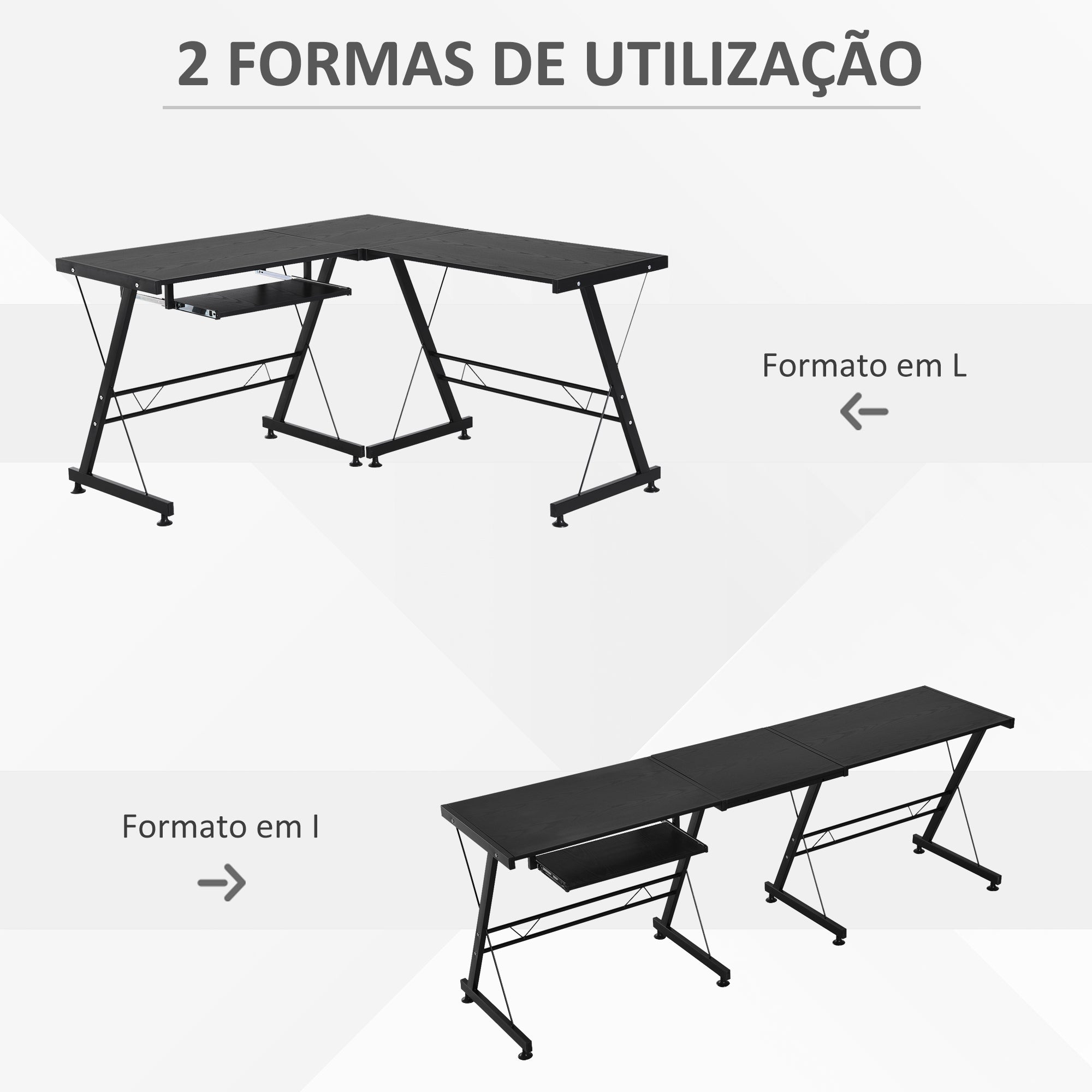 Secretária para Escritório 2 em 1 130x130x73,5cm Preto