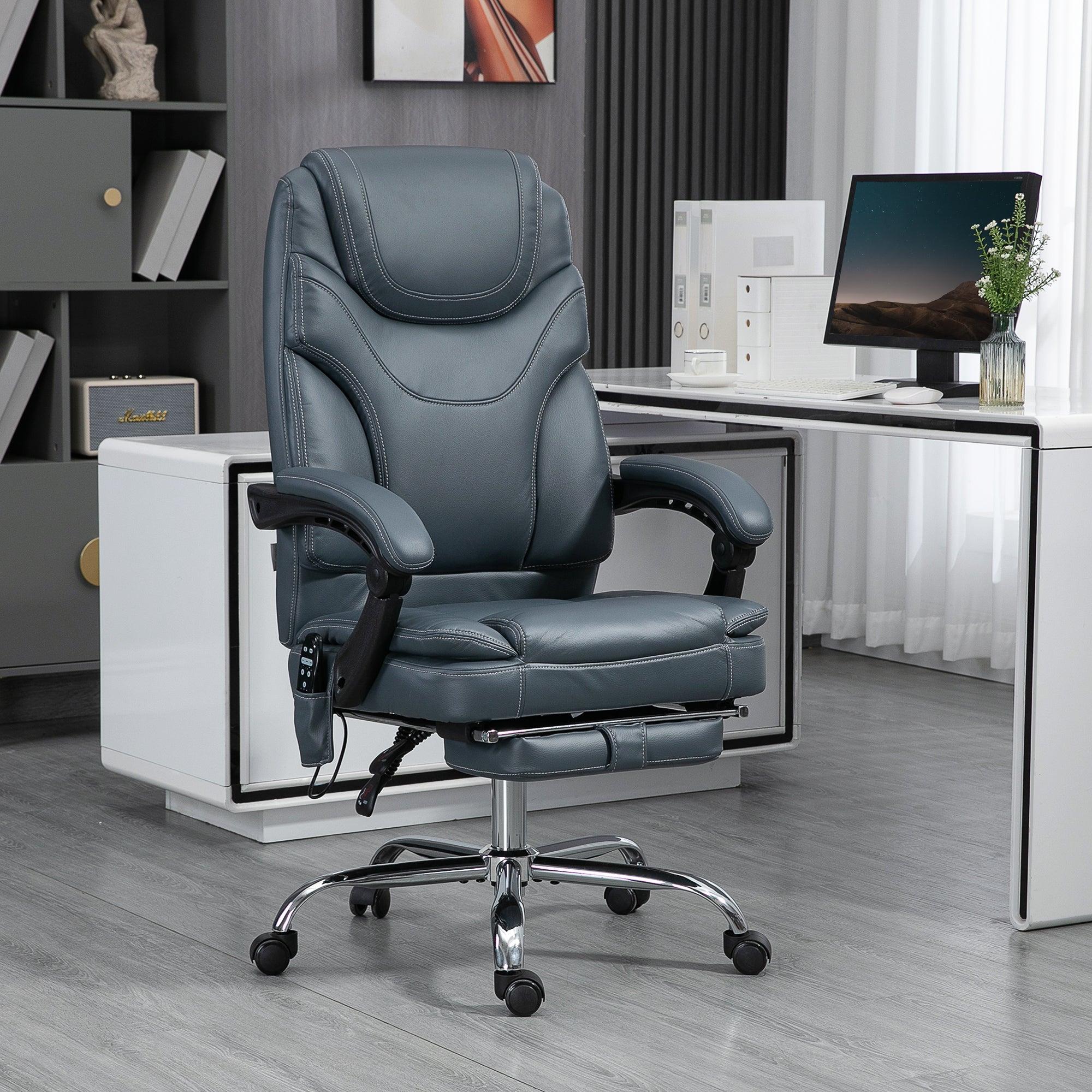 Cadeira de Escritório 67x67x113-121 cm Cinza com Massagem por Vibração e Aquecimento