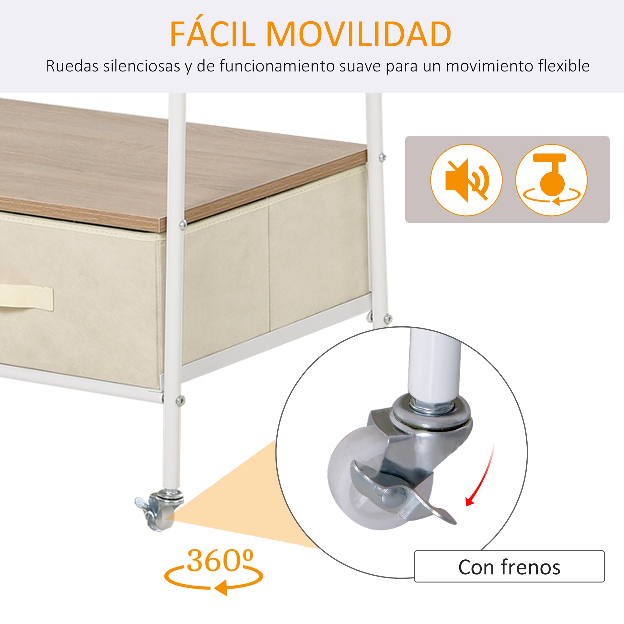 Suporte Metálico com Rodas e Gavetas 99x47x185cm - Branco