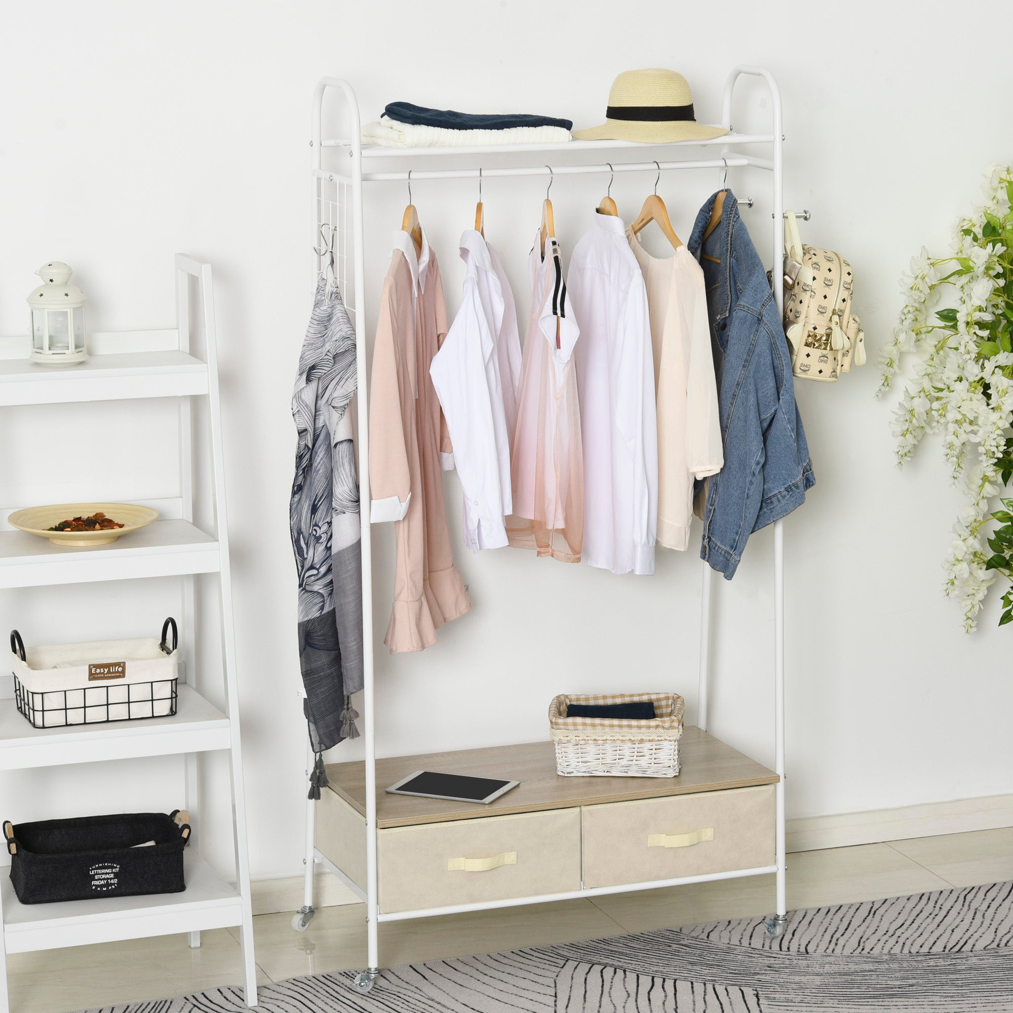 Suporte Metálico com Rodas e Gavetas 99x47x185cm - Branco