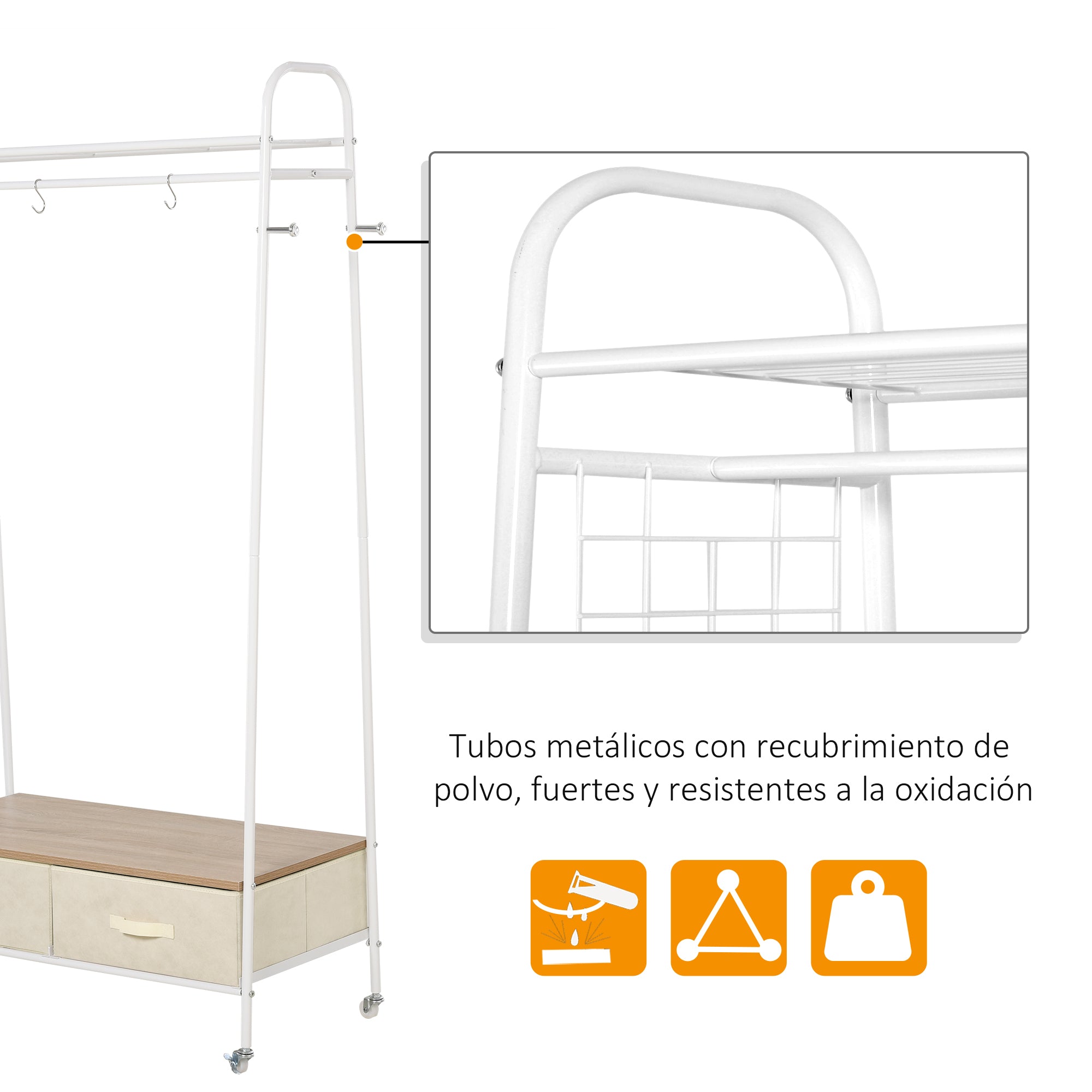 Suporte Metálico com Rodas e Gavetas 99x47x185cm - Branco