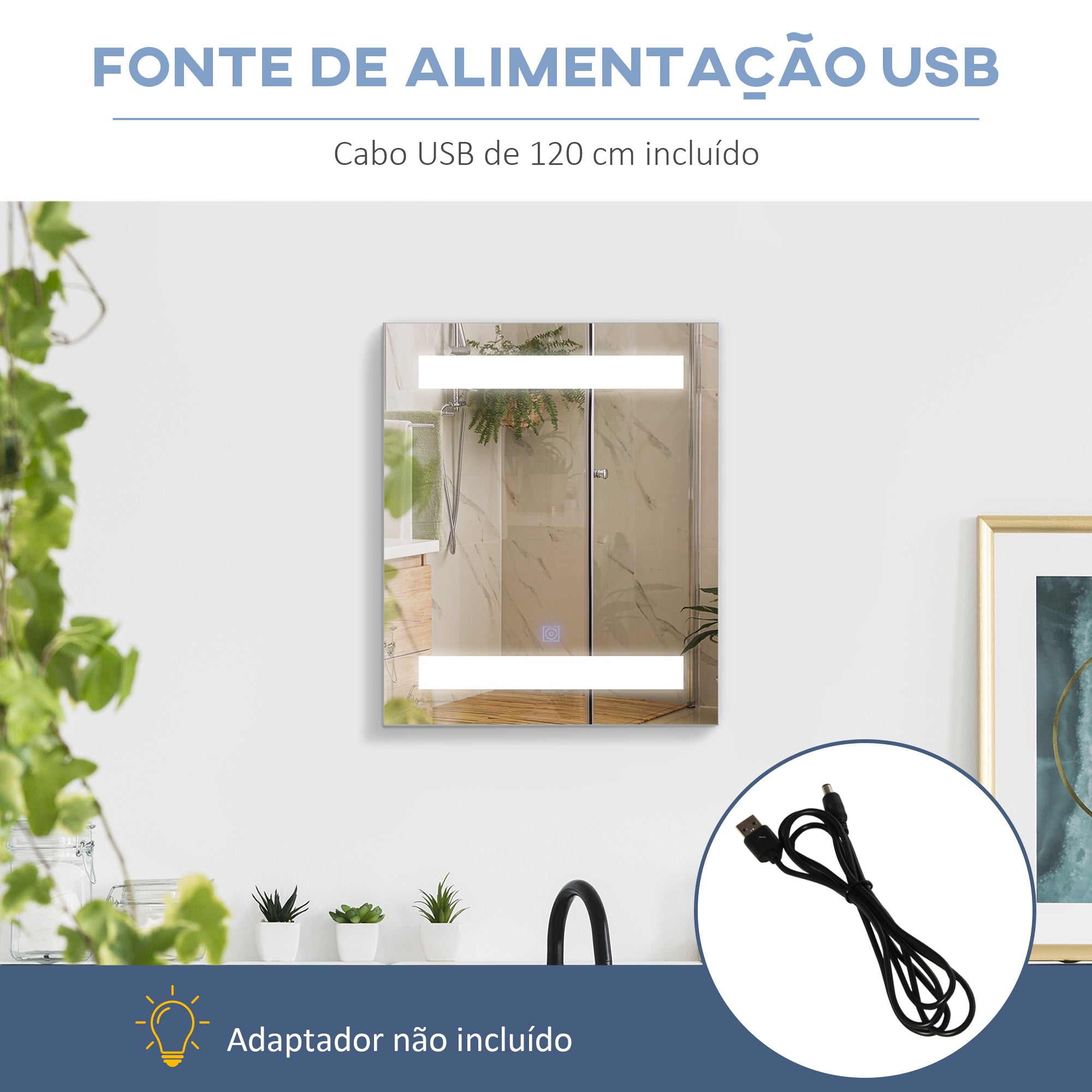 Armário de Casa de Banho com Espelho e Luz LED - Branco - 50x15x60 cm