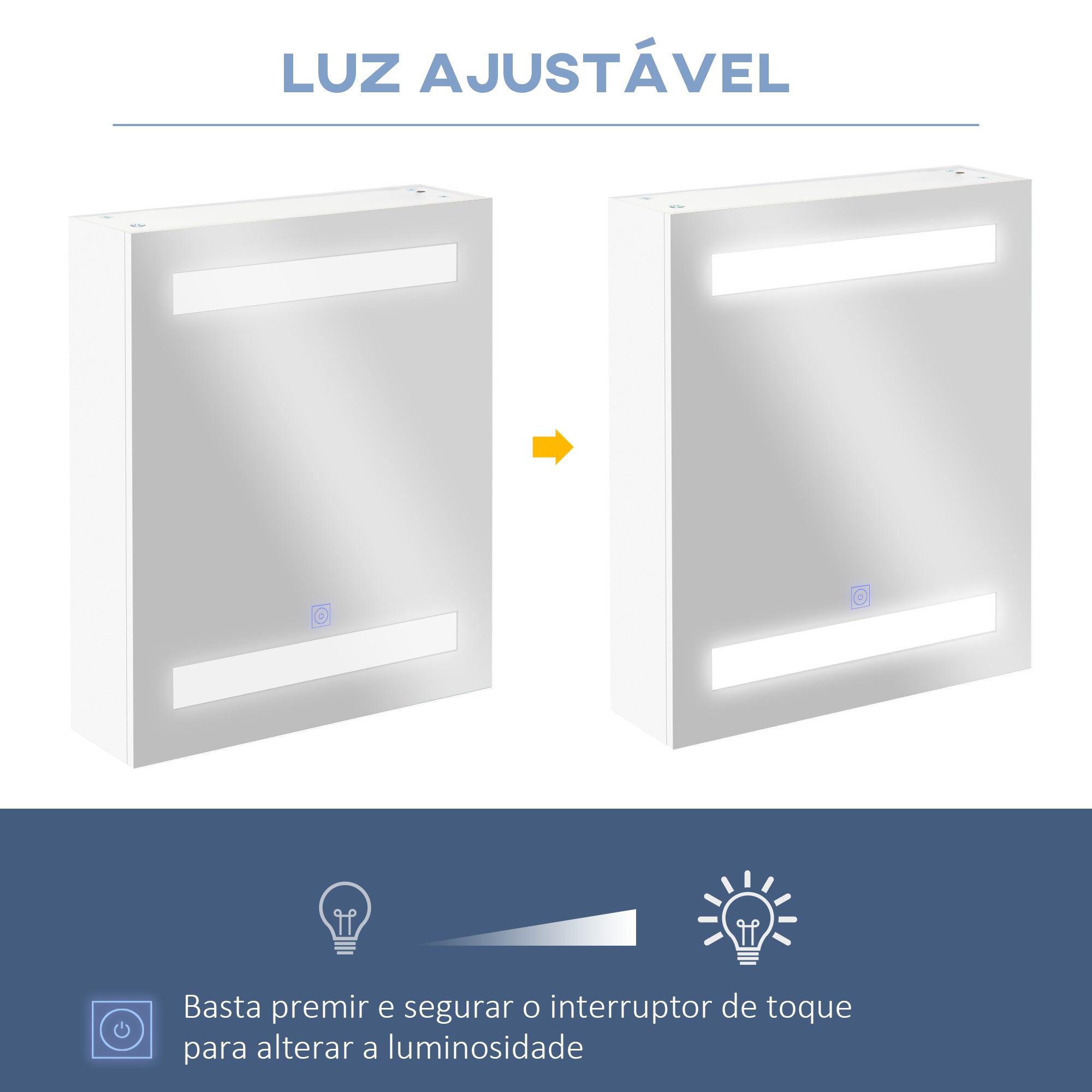 Armário de Casa de Banho com Espelho e Luz LED - Branco - 50x15x60 cm