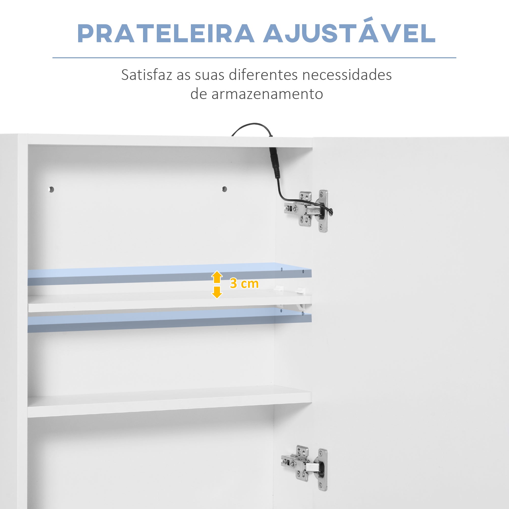 Armário de Casa de Banho com Espelho e Luz LED - Branco - 50x15x60 cm
