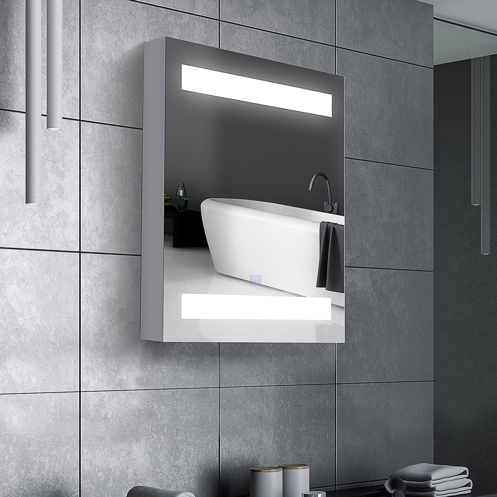 Armário de Casa de Banho com Espelho e Luz LED - Branco - 50x15x60 cm
