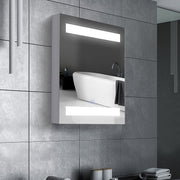 Armário de Casa de Banho com Espelho e Luz LED – 50x15x60 cm – Branco – MDF