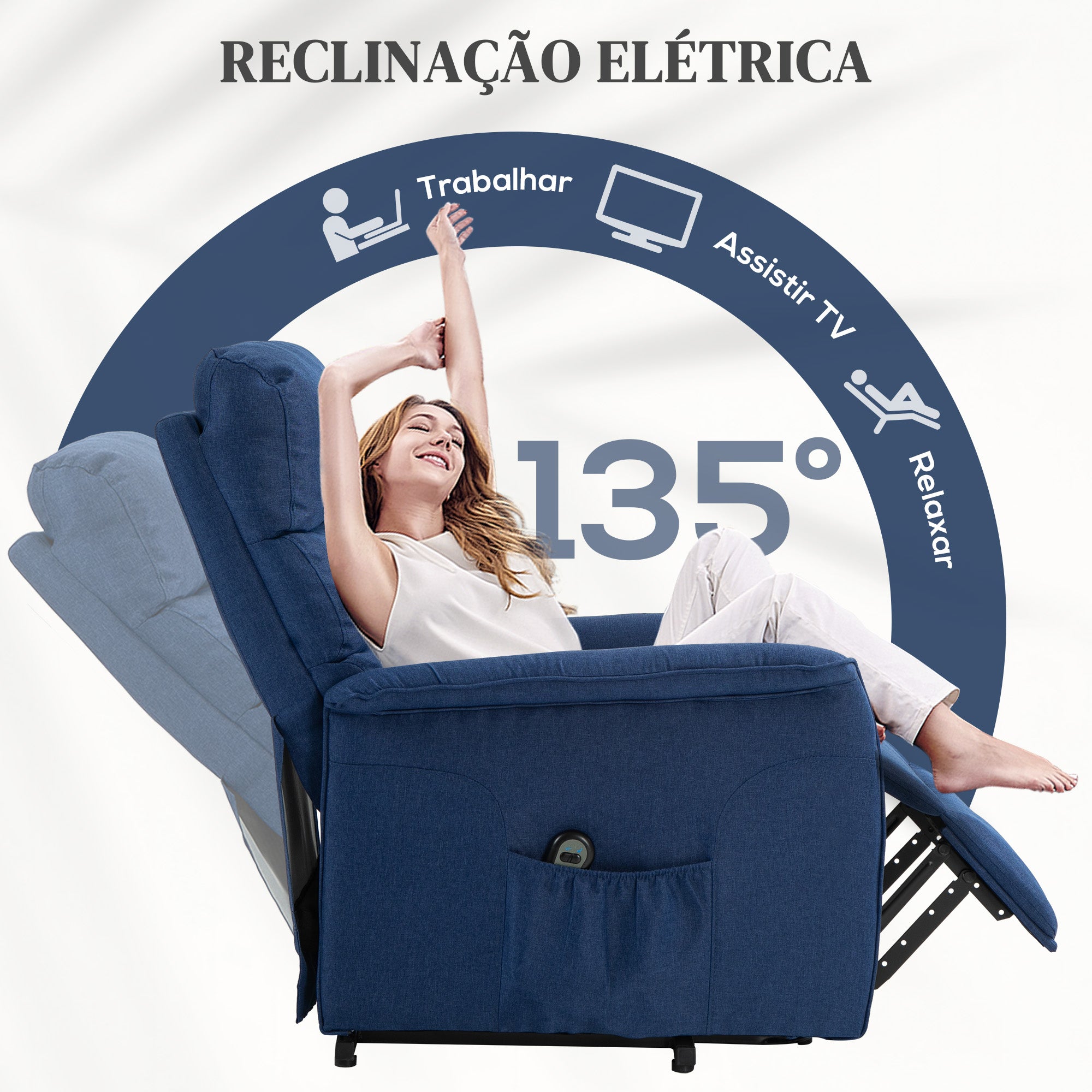 Poltrona Relax Reclinável Elétrica 66x90x96 cm Azul