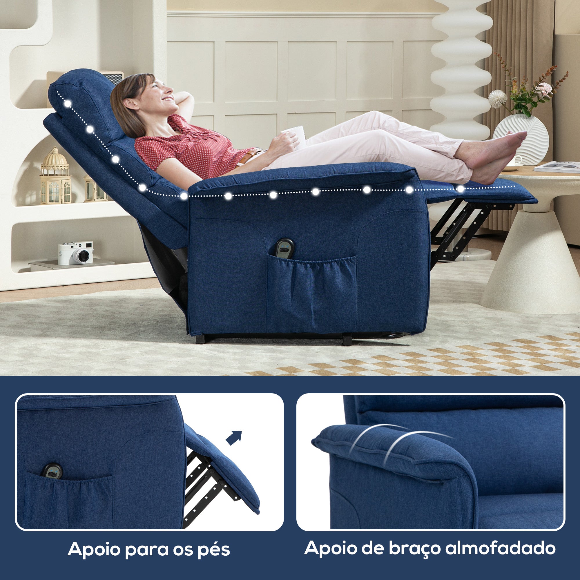 Poltrona Relax Reclinável Elétrica 66x90x96 cm Azul