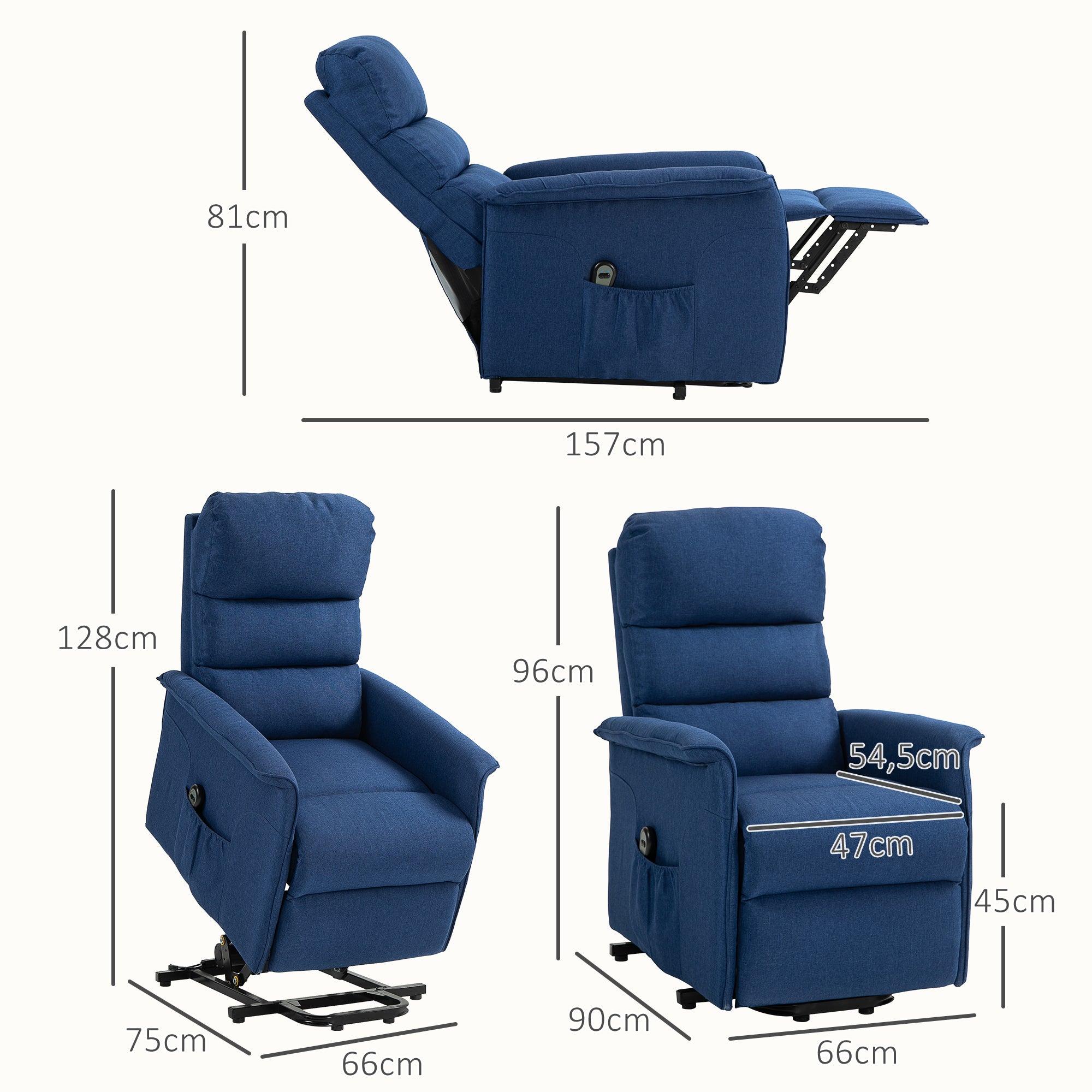 Poltrona Relax Reclinável Elétrica 66x90x96 cm Azul