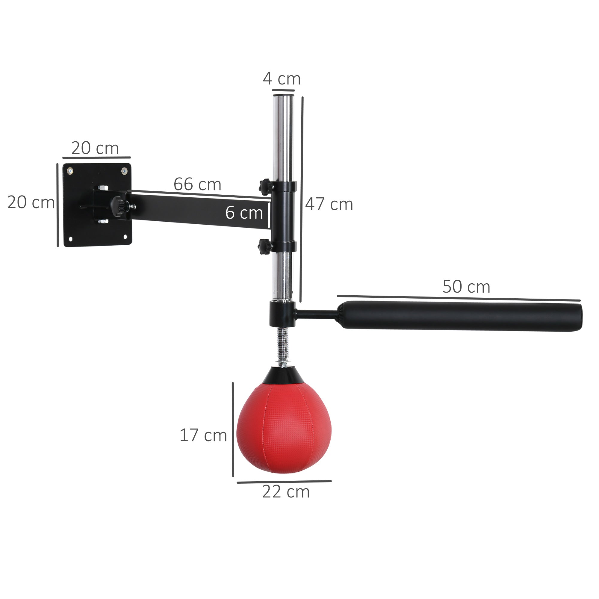 Punching Ball de Boxe Montado na Parede – 79x72x20 cm – Preto e Vermelho – Aço revestido a pó e Couro PU