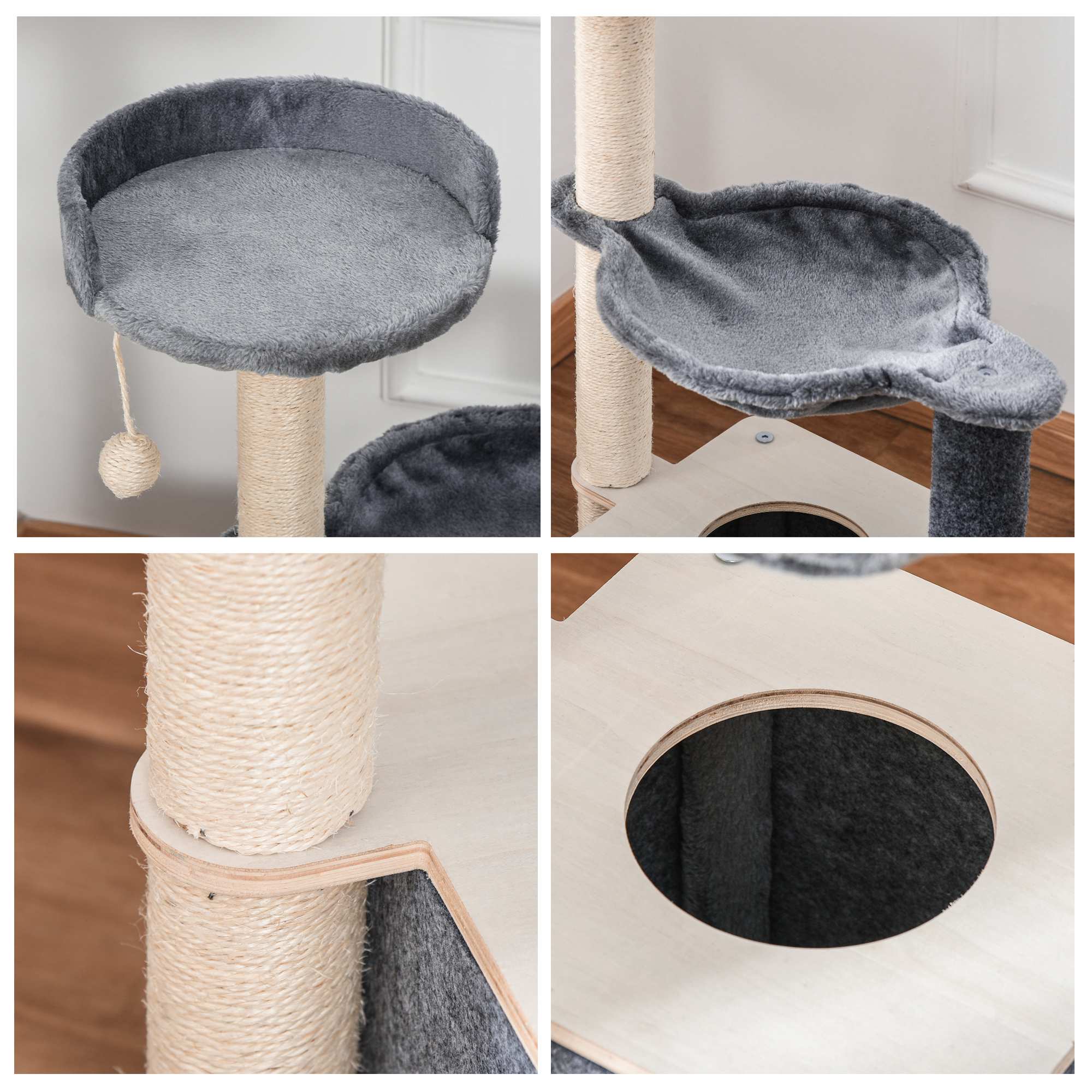 Árvore Arranhador para Gatos 48x34x95cm - Cinza e Bege