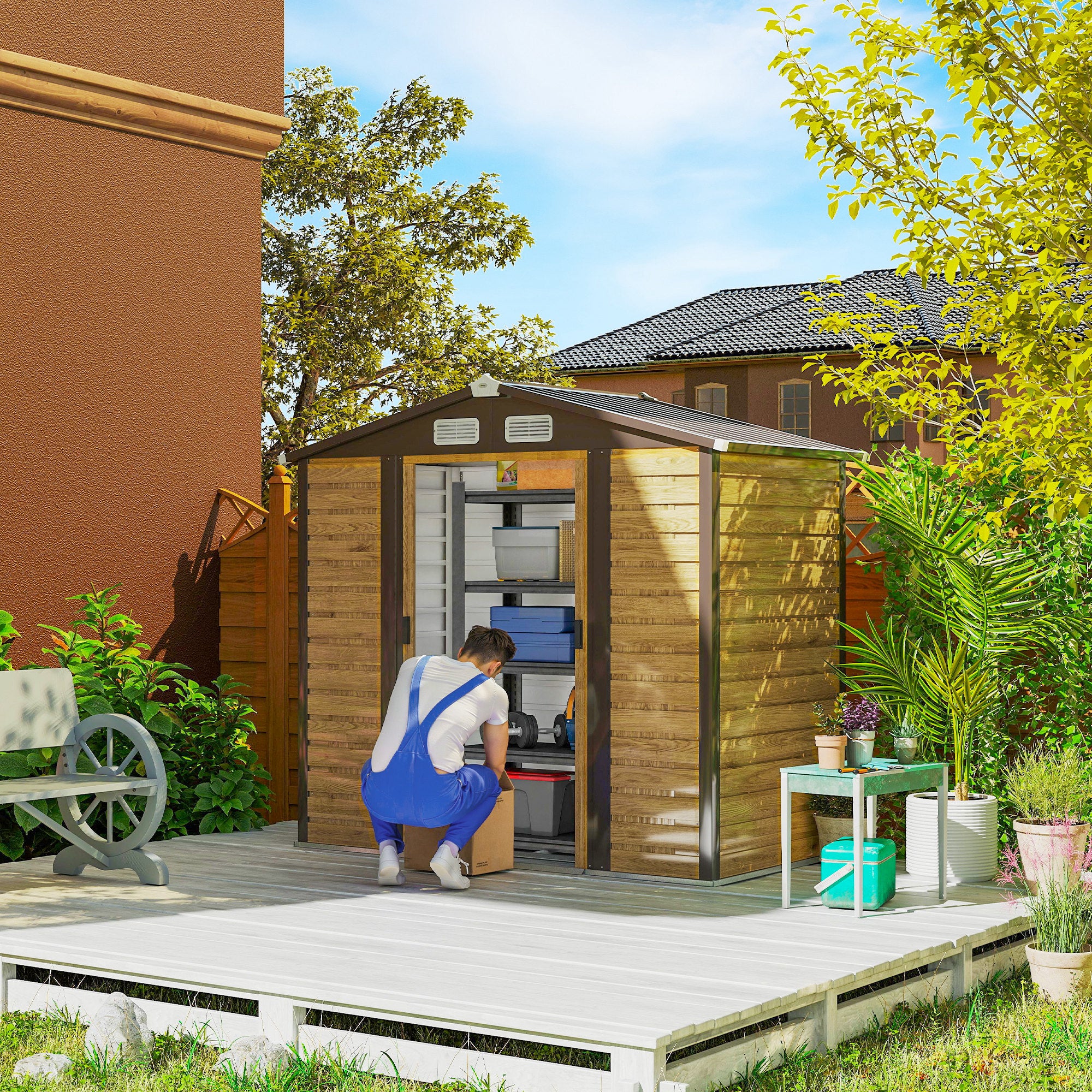 Abrigo de Jardim Exterior 2,36m² Madeira e Marrom 213x120x194 cm